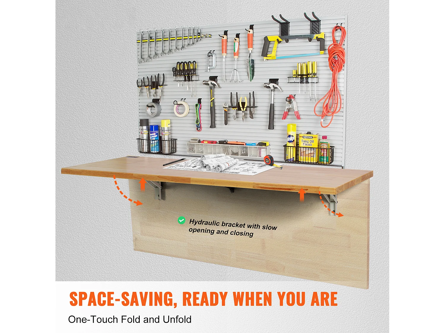 Tavolo Pieghevole da Parete SucceBuy, Scrivania per Laptop, 1200 x 500 mm, per Ufficio, Bianco