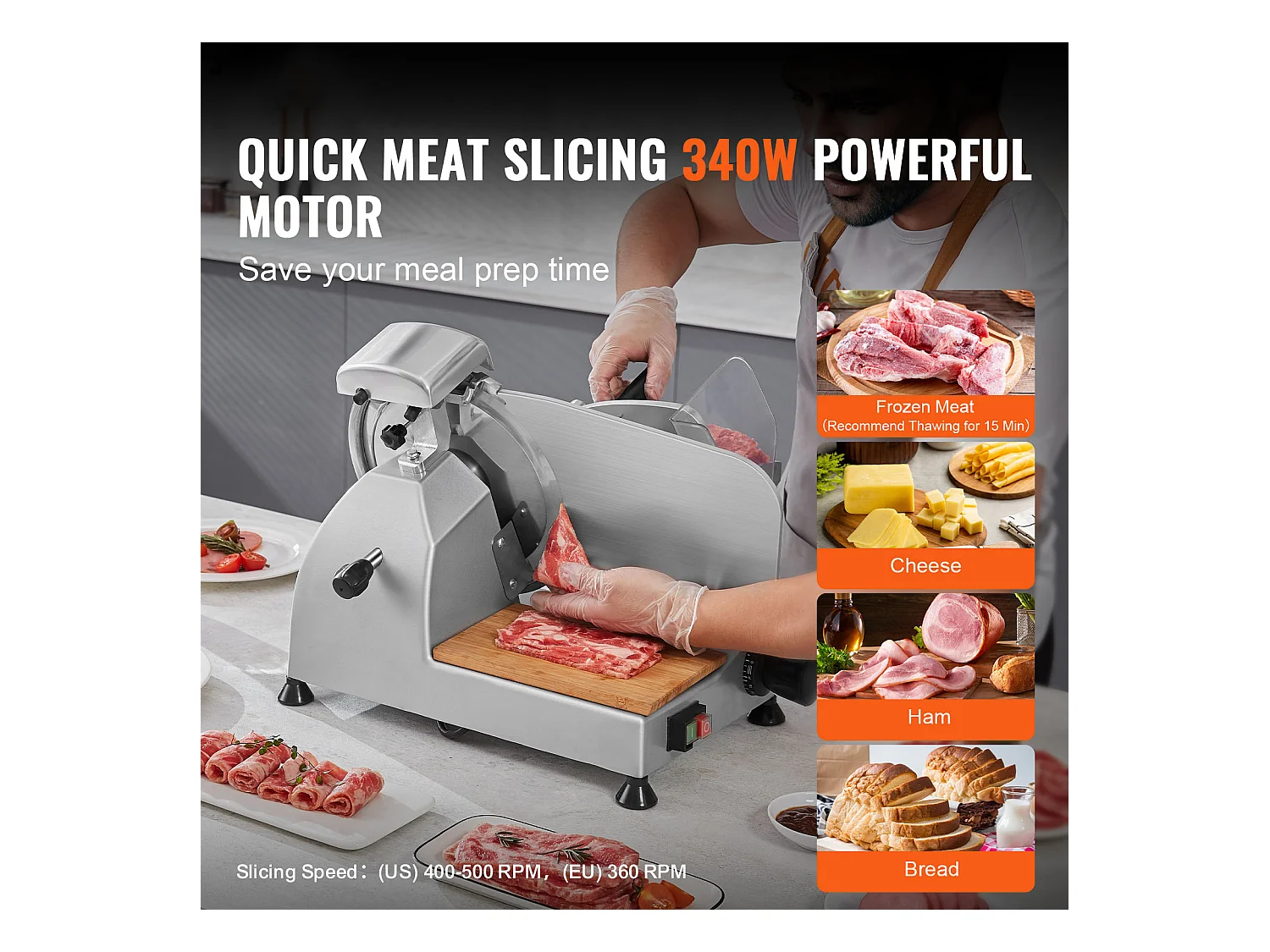 Trancheuse à Viande Électrique SucceBuy 340 W avec Lame SUS420 de 25.4 CM