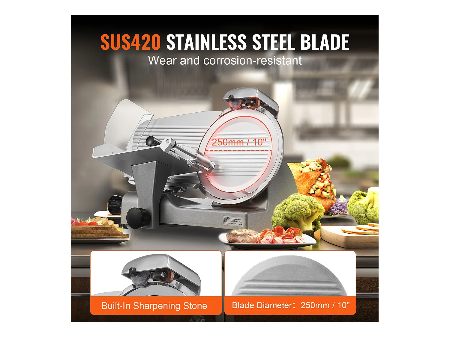 Trancheuse à Viande Électrique SucceBuy 340 W avec Lame SUS420 de 25.4 CM