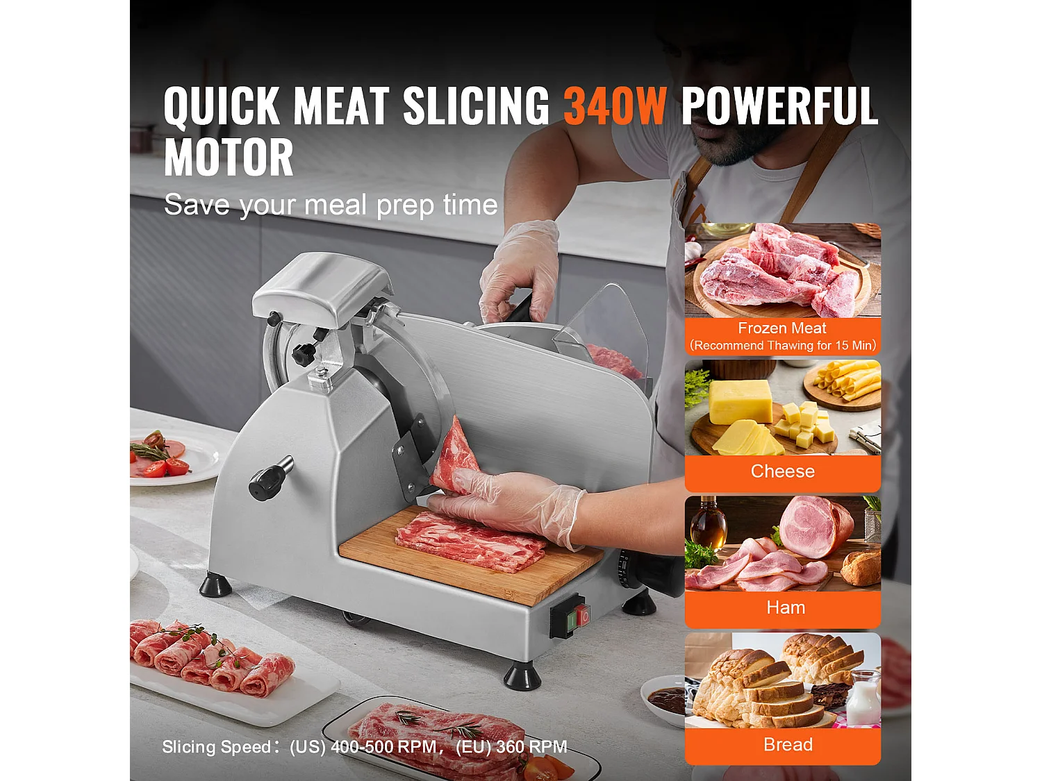 Trancheuse à Viande Électrique SucceBuy 340 W avec Lame SUS420 de 25.4 CM