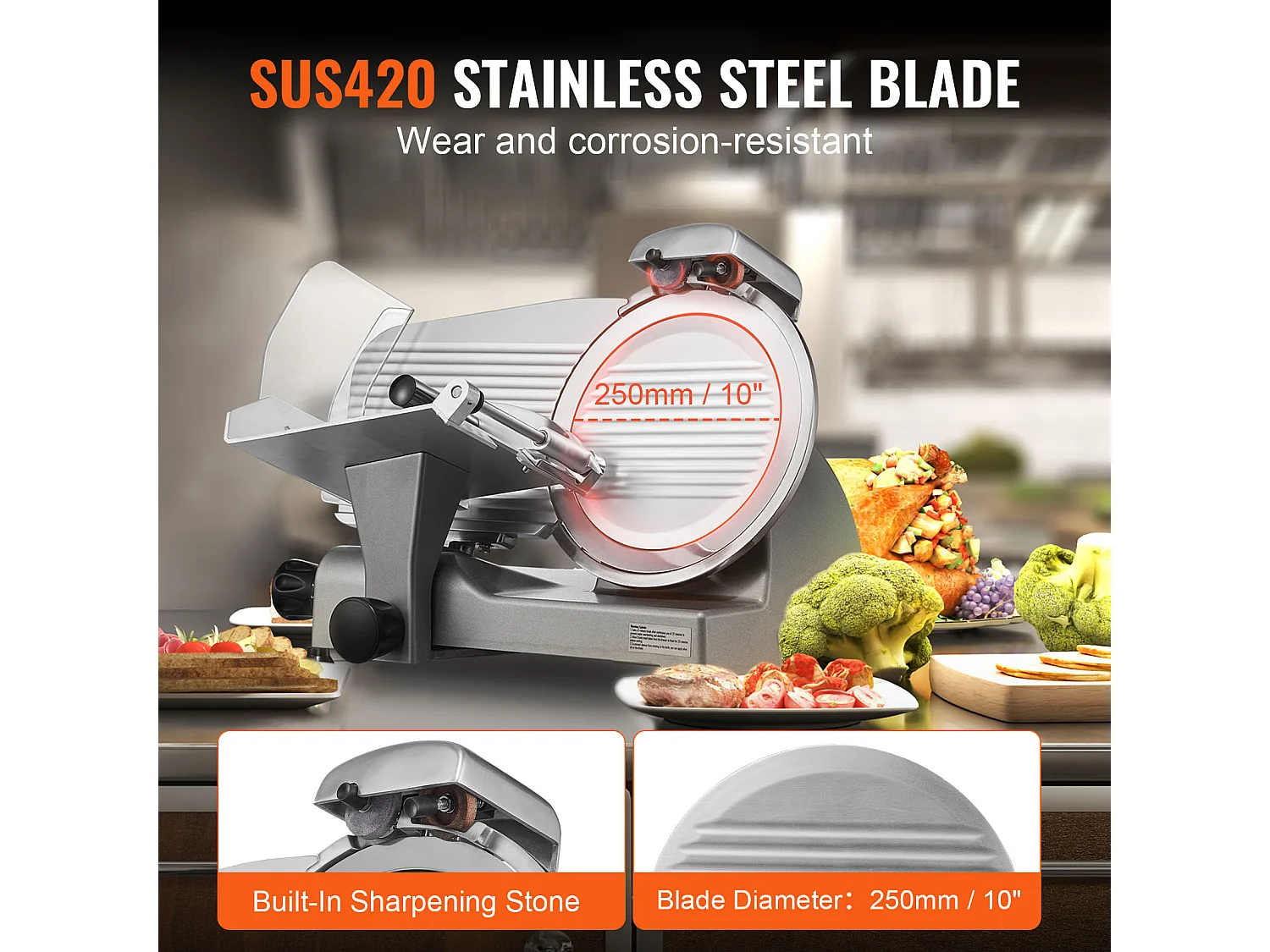 Trancheuse à Viande Électrique SucceBuy 340 W avec Lame SUS420 de 25.4 CM