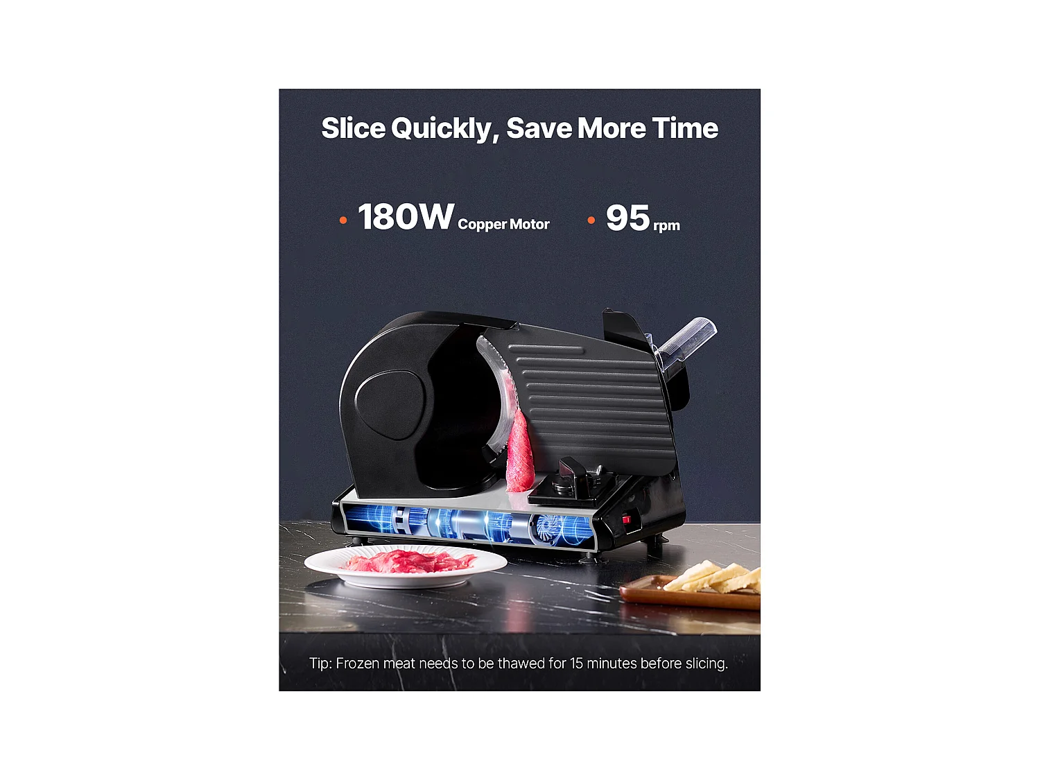 Trancheuse à Viande Électrique SucceBuy 180 W 19.05CM pour Usage Domestique