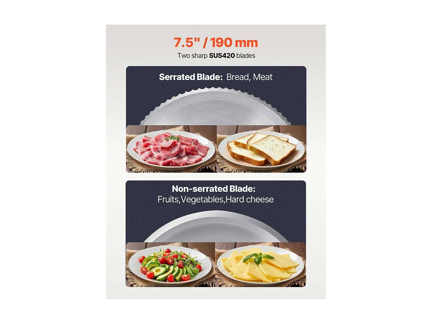 Trancheuse à Viande Électrique SucceBuy 180 W 19.05CM pour Usage Domestique