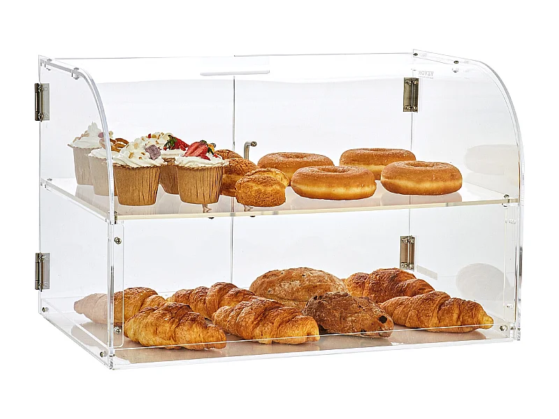 Vitrine de Boulangerie en Acrylique SucceBuy, 2 Niveaux, pour Pain Viennoiserie Dessert Bonbons Bar Café Magasin Restaurant