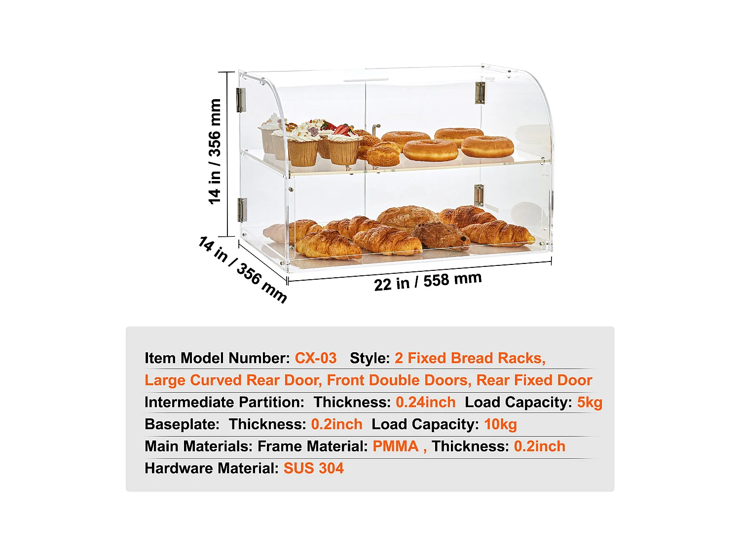 Vitrine de Boulangerie en Acrylique SucceBuy, 2 Niveaux, pour Pain Viennoiserie Dessert Bonbons Bar Café Magasin Restaurant