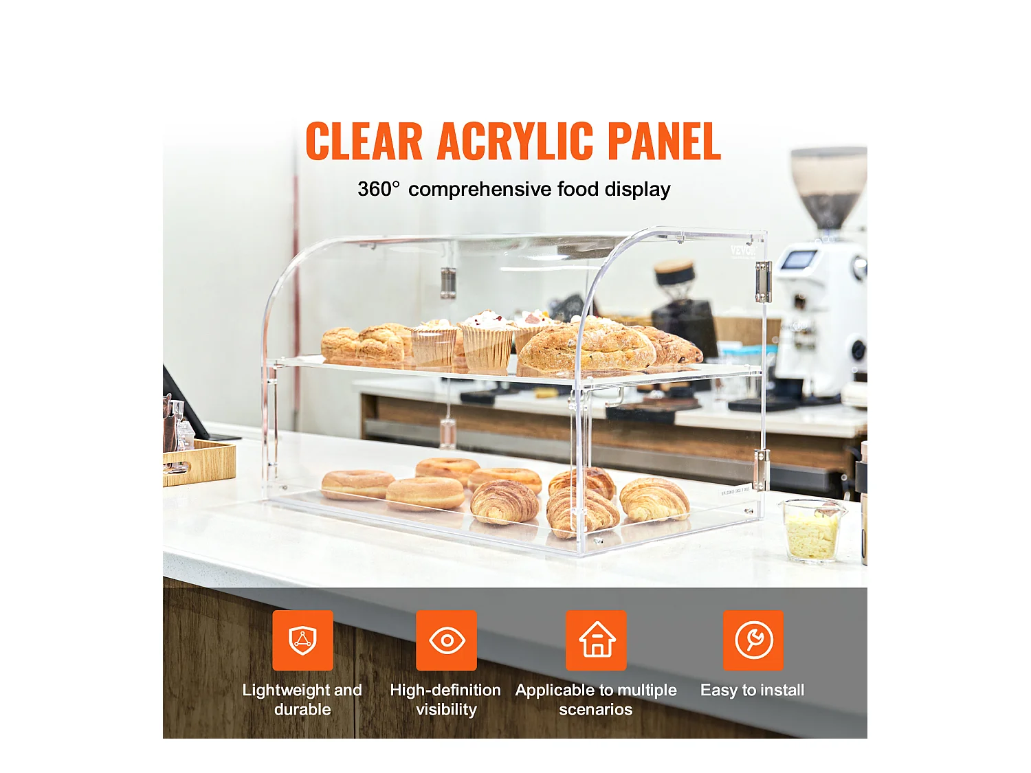 Vitrine de Boulangerie en Acrylique SucceBuy, 2 Niveaux, pour Pain Viennoiserie Dessert Bonbons Bar Café Magasin Restaurant