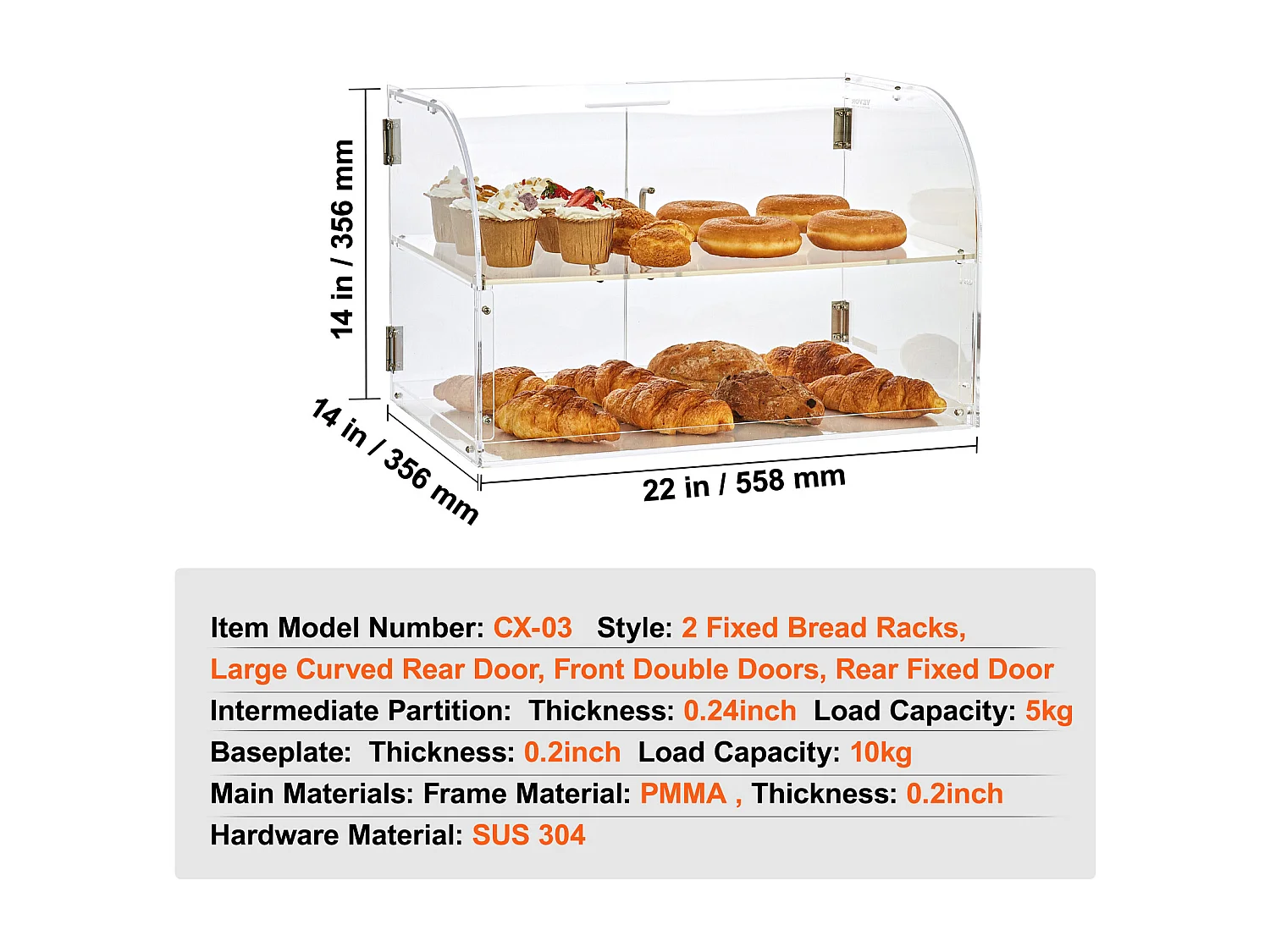 Vitrine de Boulangerie en Acrylique SucceBuy, 2 Niveaux, pour Pain Viennoiserie Dessert Bonbons Bar Café Magasin Restaurant