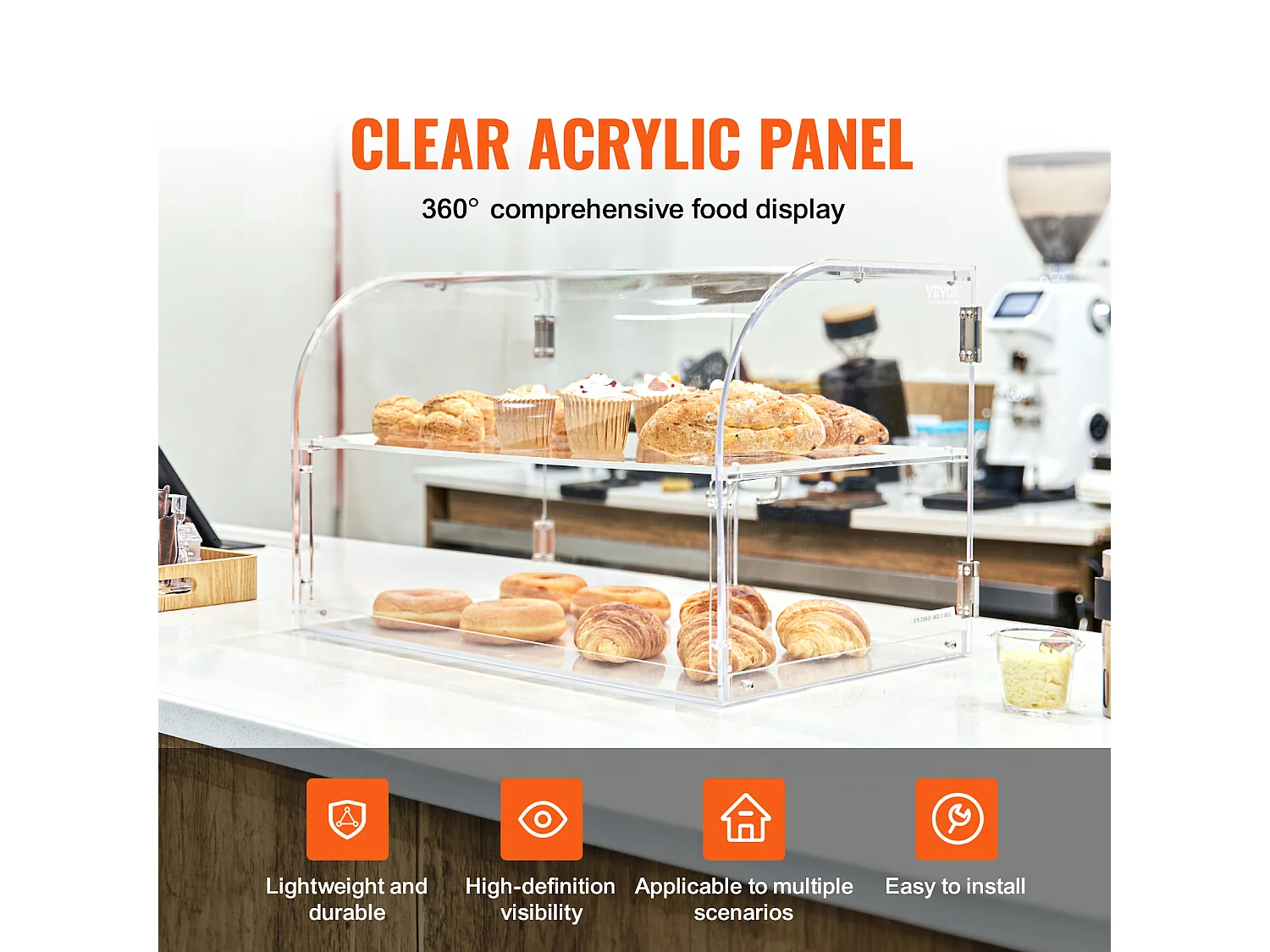 Vitrine de Boulangerie en Acrylique SucceBuy, 2 Niveaux, pour Pain Viennoiserie Dessert Bonbons Bar Café Magasin Restaurant