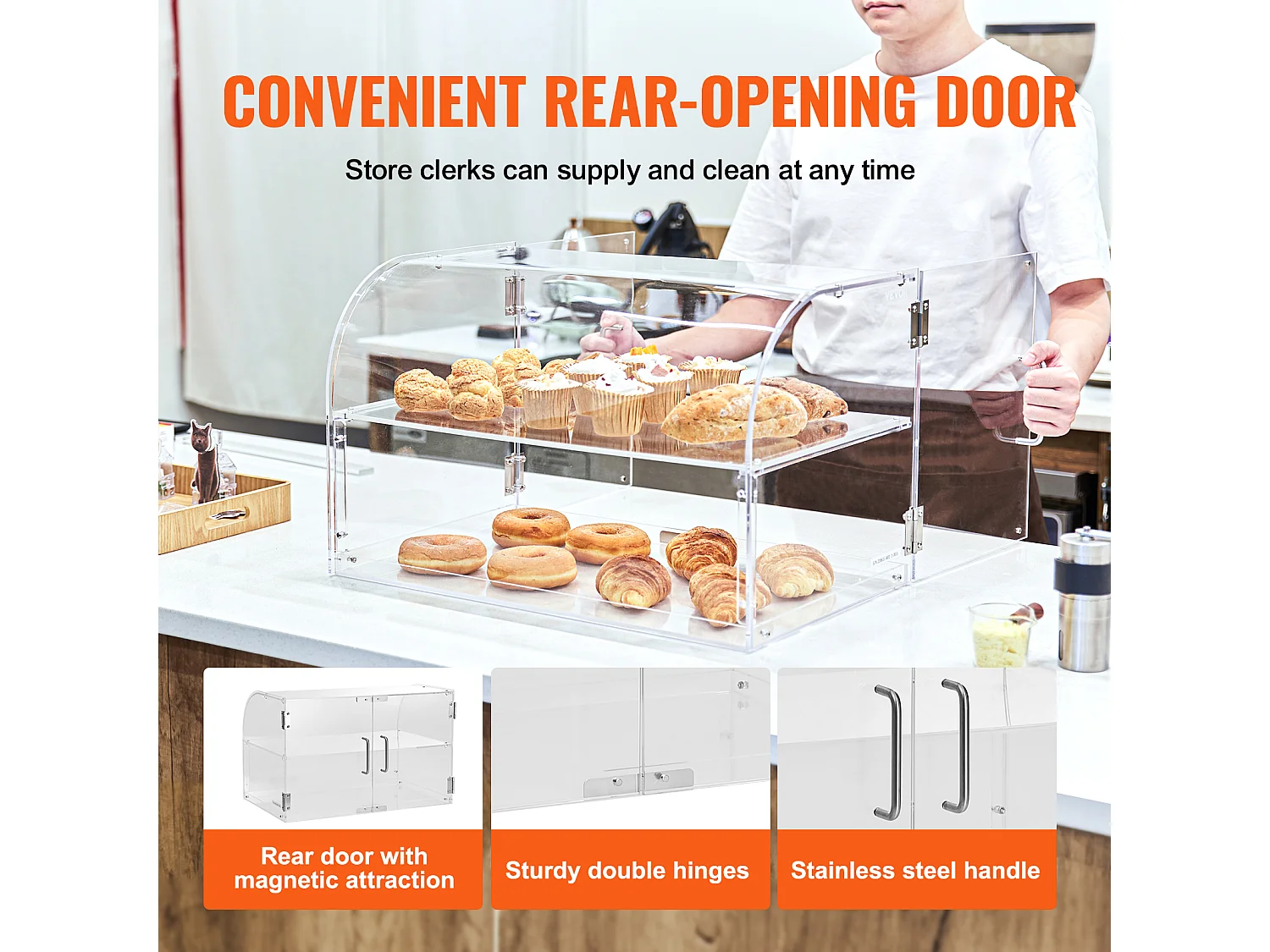 Vitrine de Boulangerie en Acrylique SucceBuy, 2 Niveaux, pour Pain Viennoiserie Dessert Bonbons Bar Café Magasin Restaurant