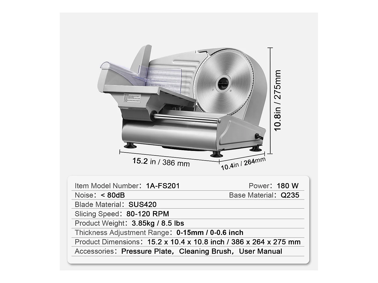 Trancheuse à Viande Électrique SucceBuy 180 W, Lame en Acier Inoxydable SUS420 de 19.05CM