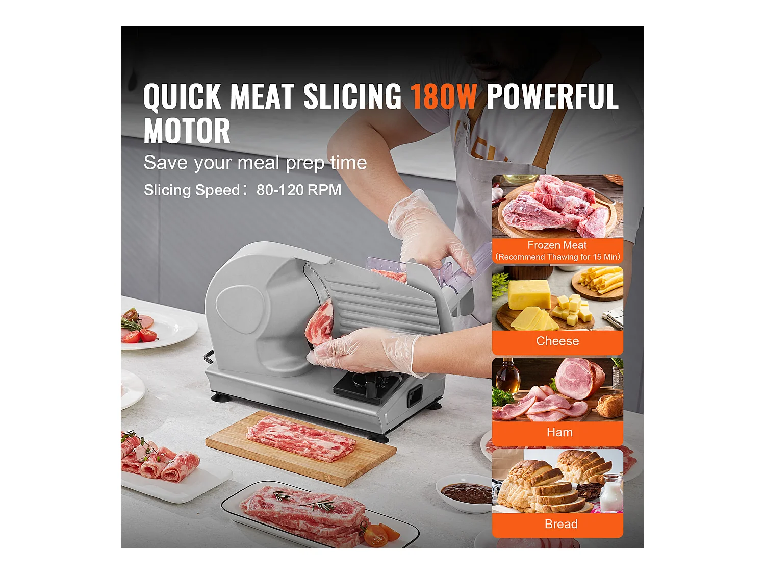 Trancheuse à Viande Électrique SucceBuy 180 W, Lame en Acier Inoxydable SUS420 de 19.05CM