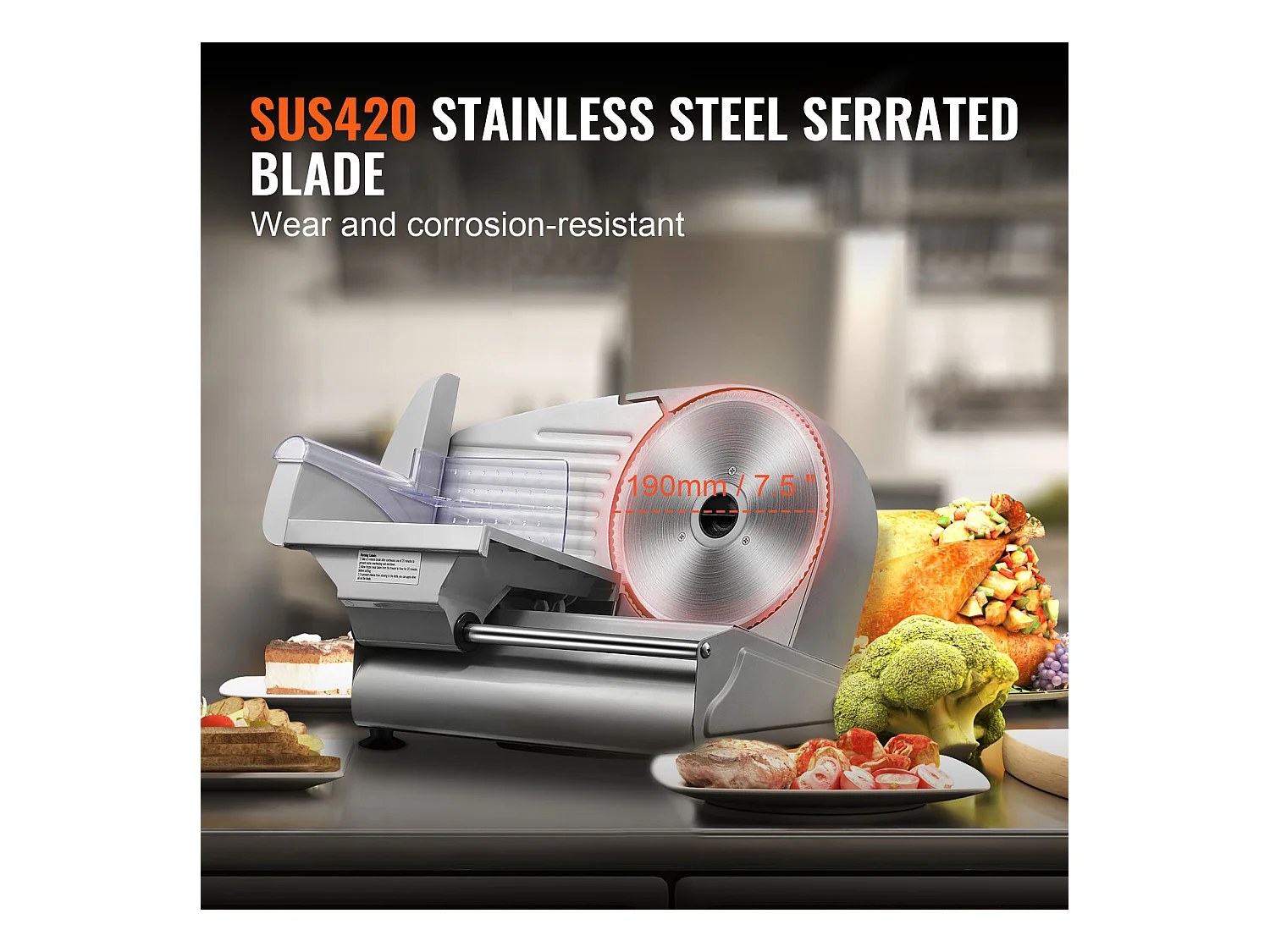 Trancheuse à Viande Électrique SucceBuy 180 W, Lame en Acier Inoxydable SUS420 de 19.05CM
