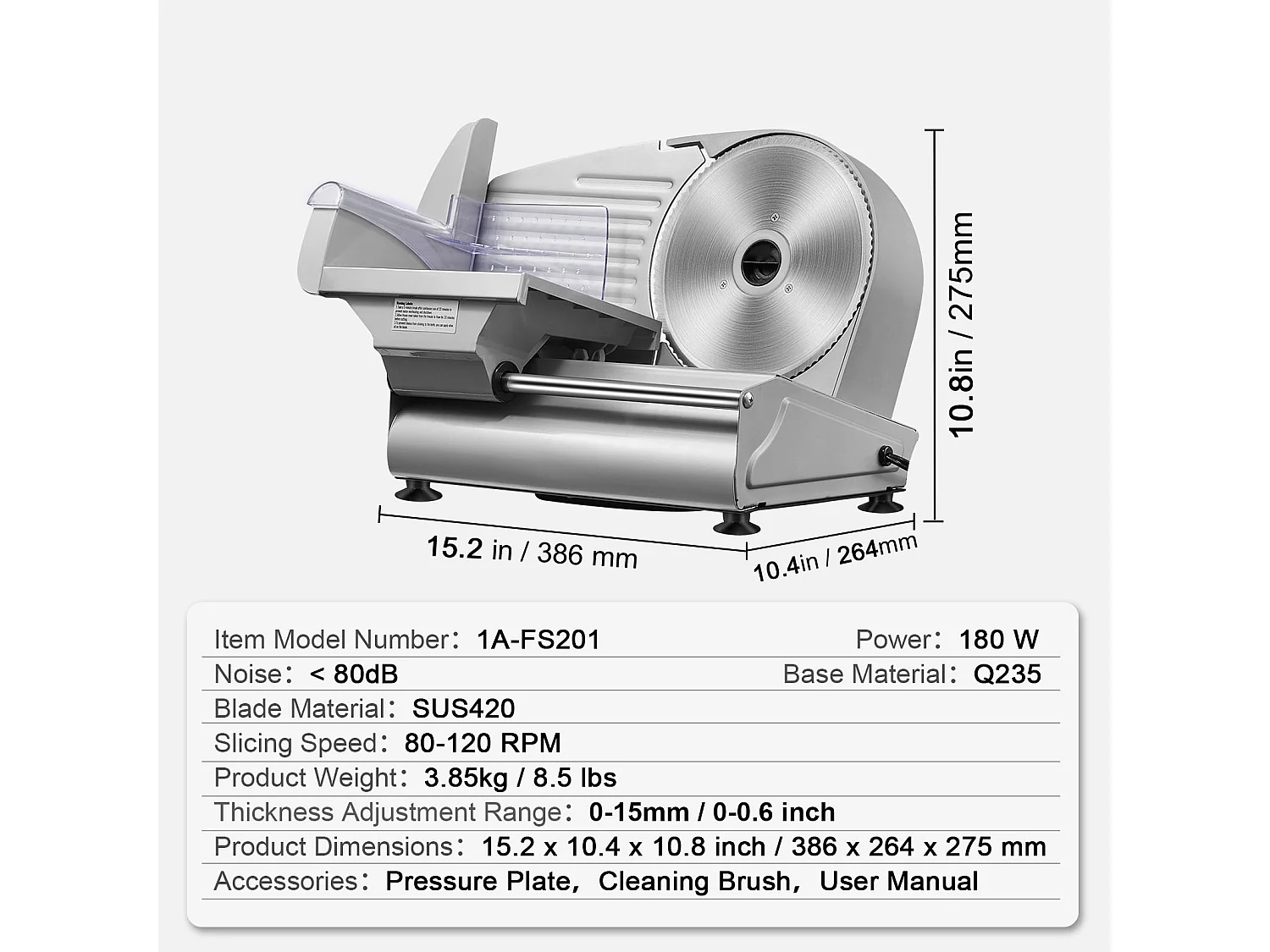 Trancheuse à Viande Électrique SucceBuy 180 W, Lame en Acier Inoxydable SUS420 de 19.05CM