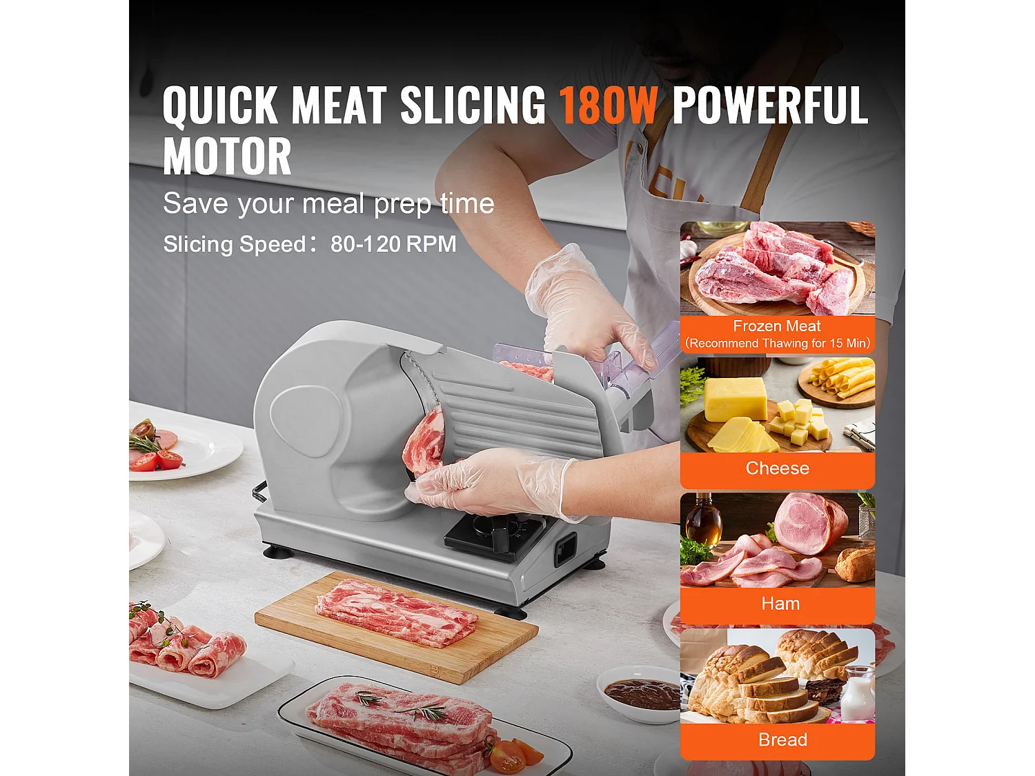 Trancheuse à Viande Électrique SucceBuy 180 W, Lame en Acier Inoxydable SUS420 de 19.05CM