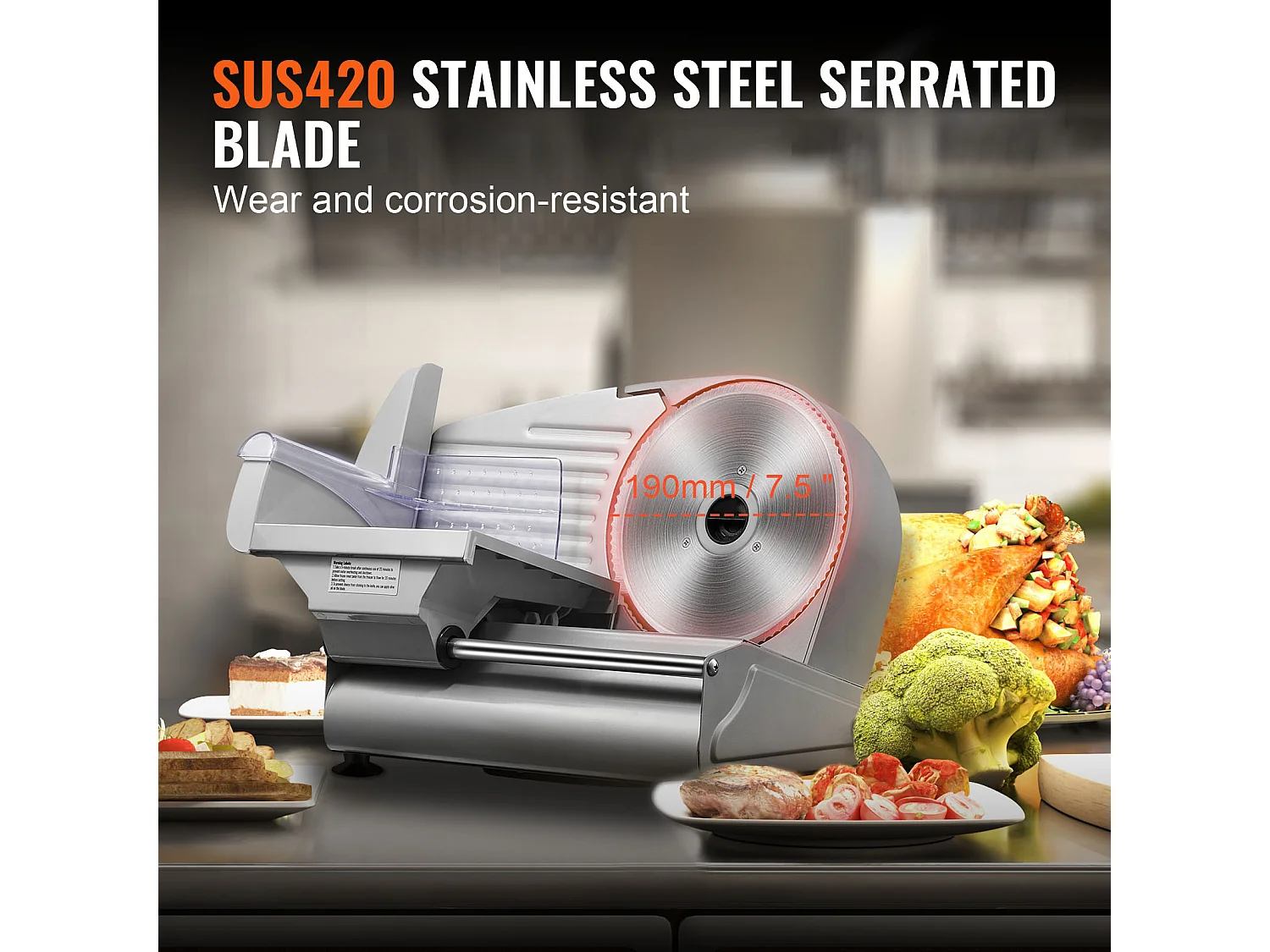 Trancheuse à Viande Électrique SucceBuy 180 W, Lame en Acier Inoxydable SUS420 de 19.05CM