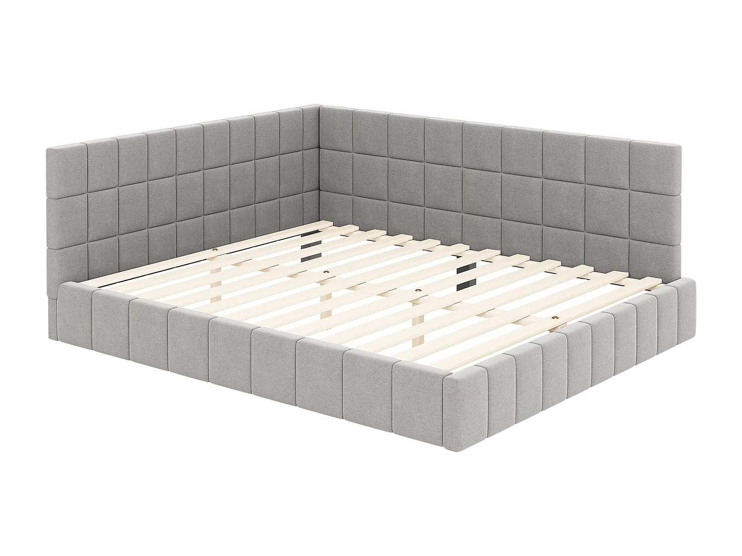 Lit adulte 160x200cm gris en velours, Sommier à lattes, 2 dossiers sans matelas