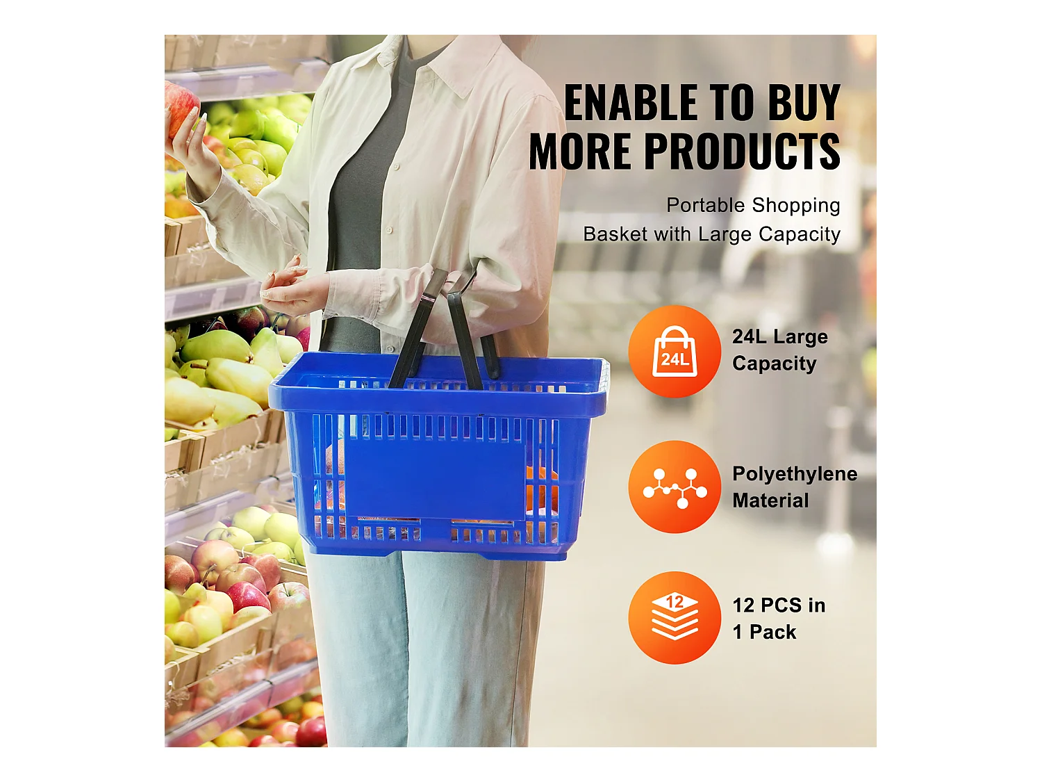 Paniers à Provisions SucceBuy 12 Pièces 24 L avec Support, Bleu