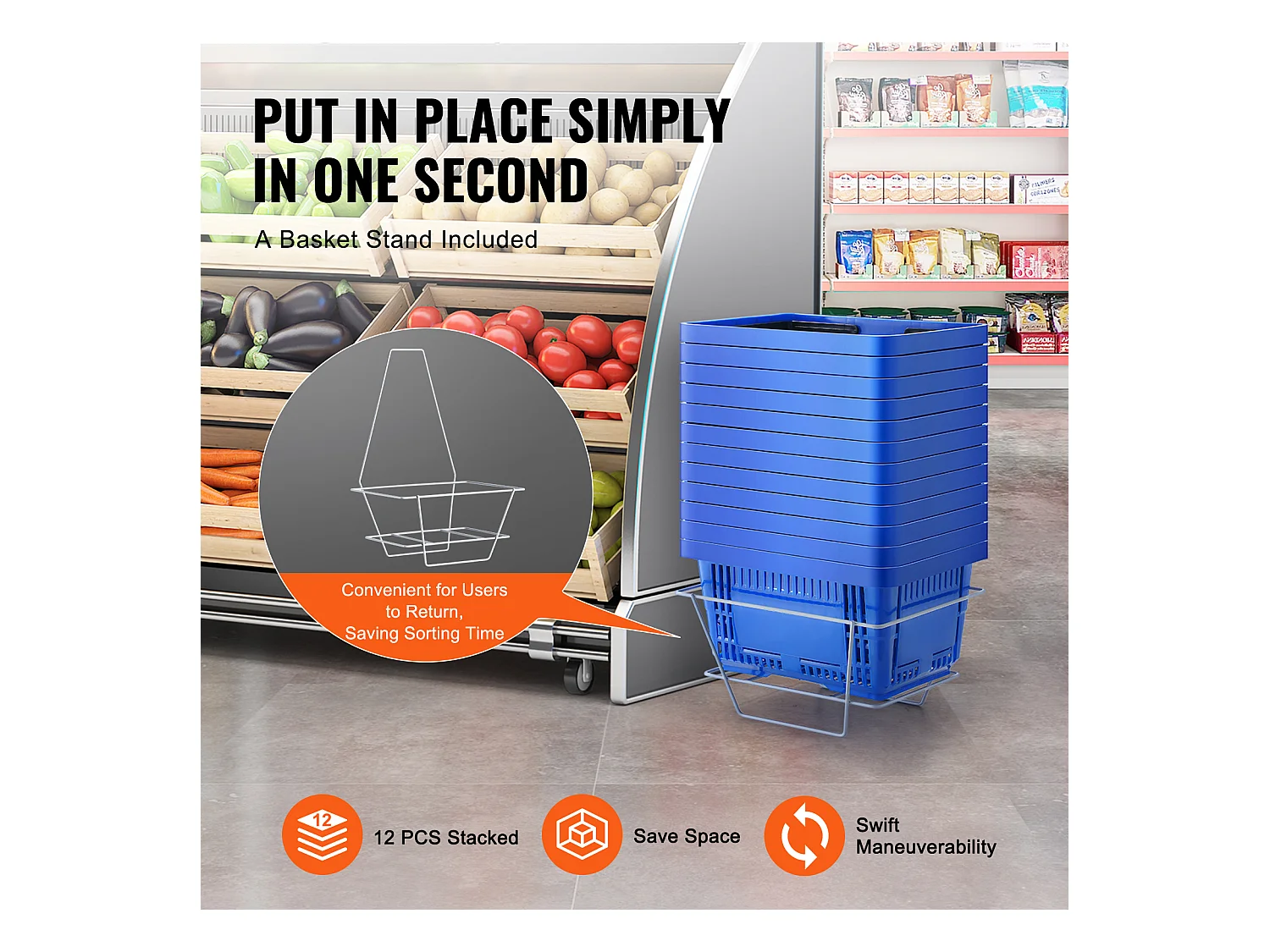 Paniers à Provisions SucceBuy 12 Pièces 24 L avec Support, Bleu