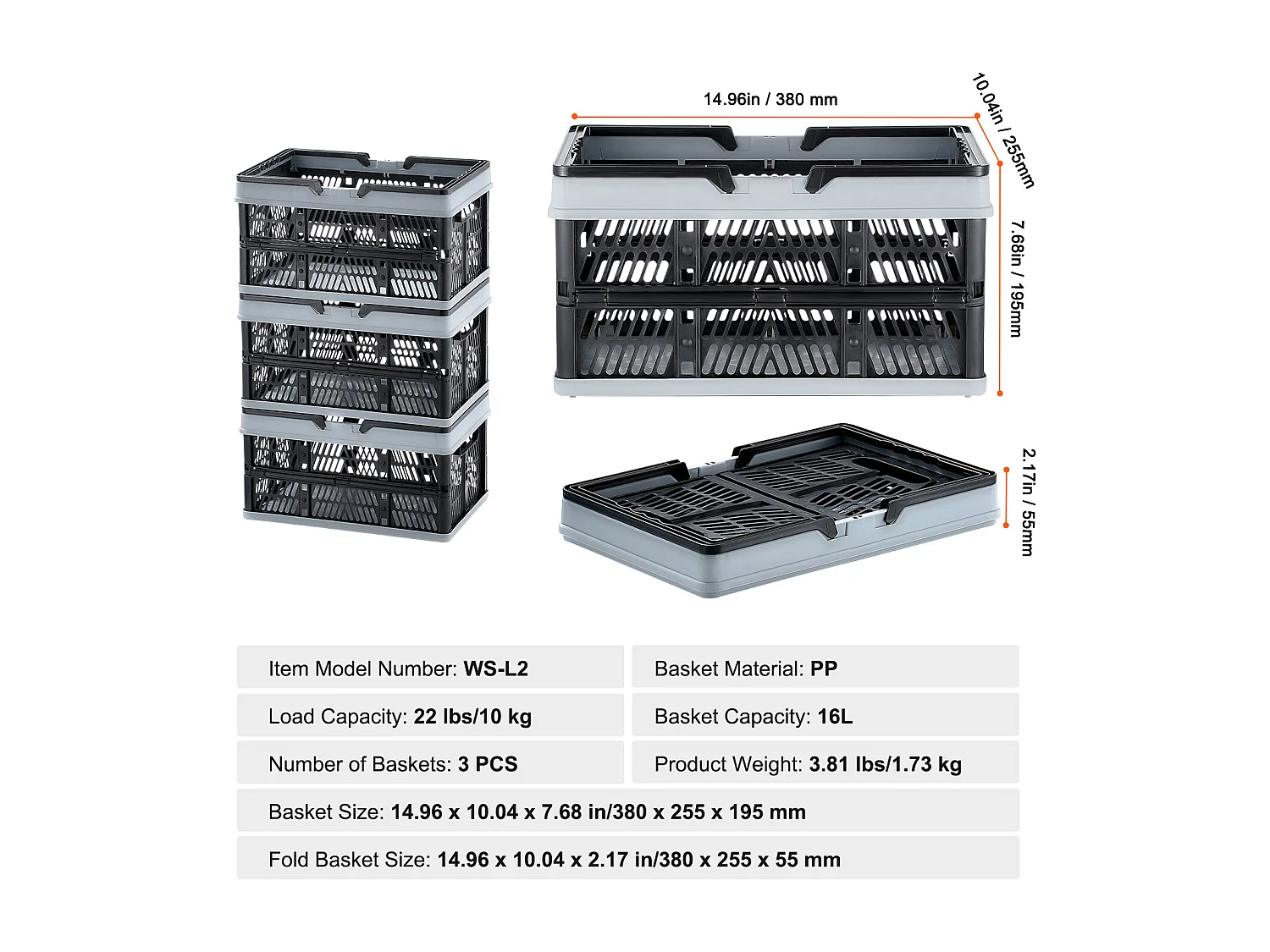 Boodschappentassen voor Shoppen SucceBuy Vouwbaar Zwart 3 Stuks 16 L met Handgreep