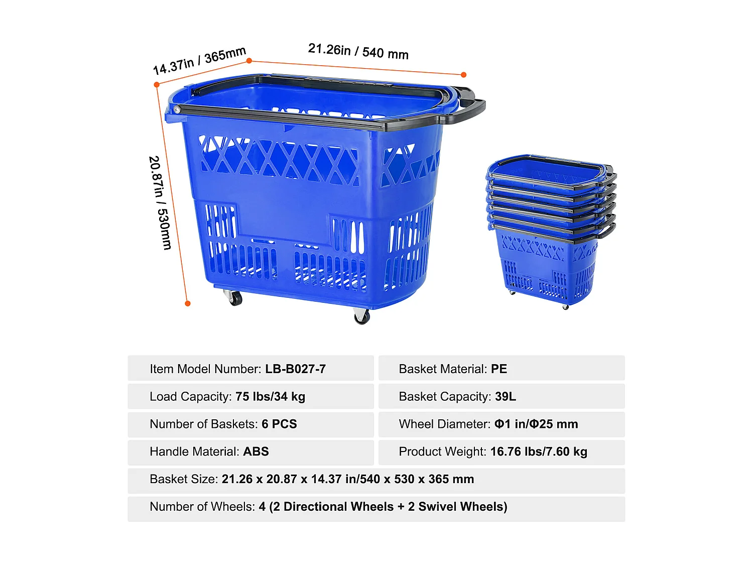Boodschappentassen SucceBuy met Wielen 6 Stuks 39 L