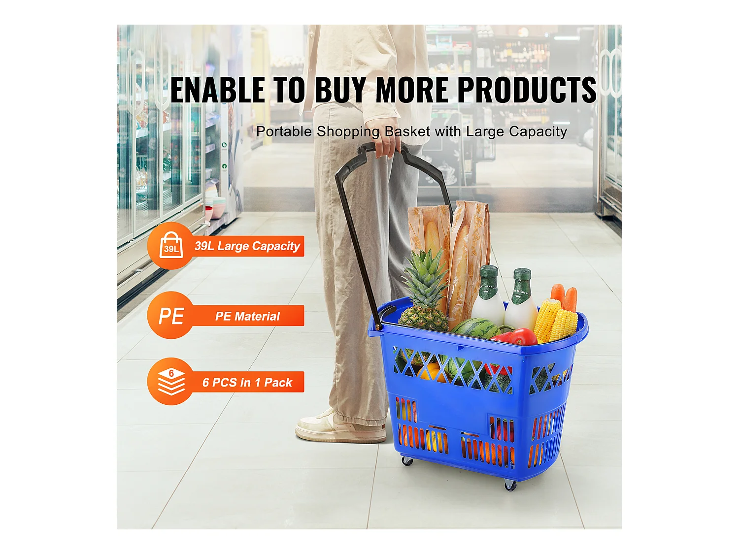 Paniers à provisions SucceBuy sur Roulettes 6 Pièces 39 L