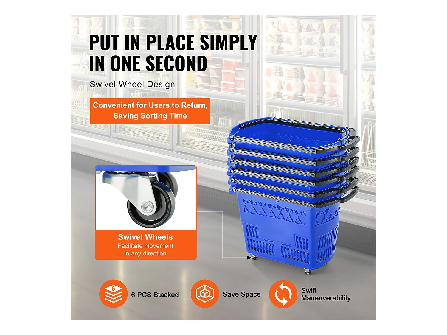 Paniers à provisions SucceBuy sur Roulettes 6 Pièces 39 L