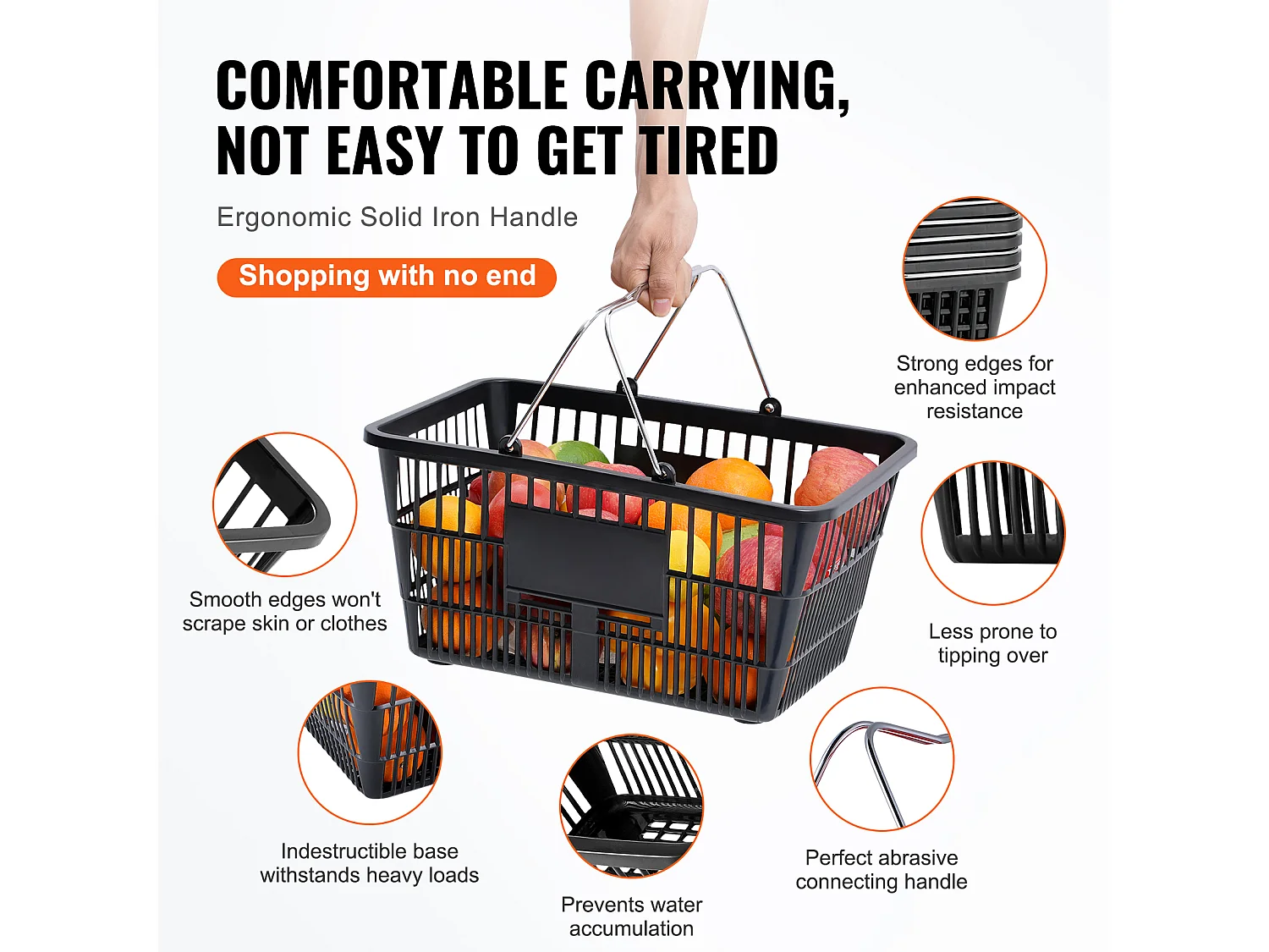 Boodschappentassen SucceBuy Lot van 12 Zwarte Tassen van 21 L, met Handgreep van Metaal en Support voor Boodschappen