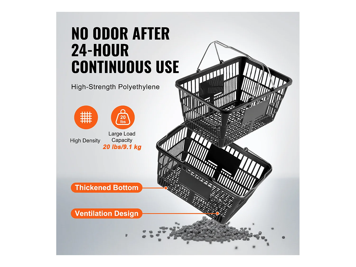 Paniers SucceBuy Lot de 12 Paniers Noirs de 21 L, avec Poignée en Métal et Support pour Courses