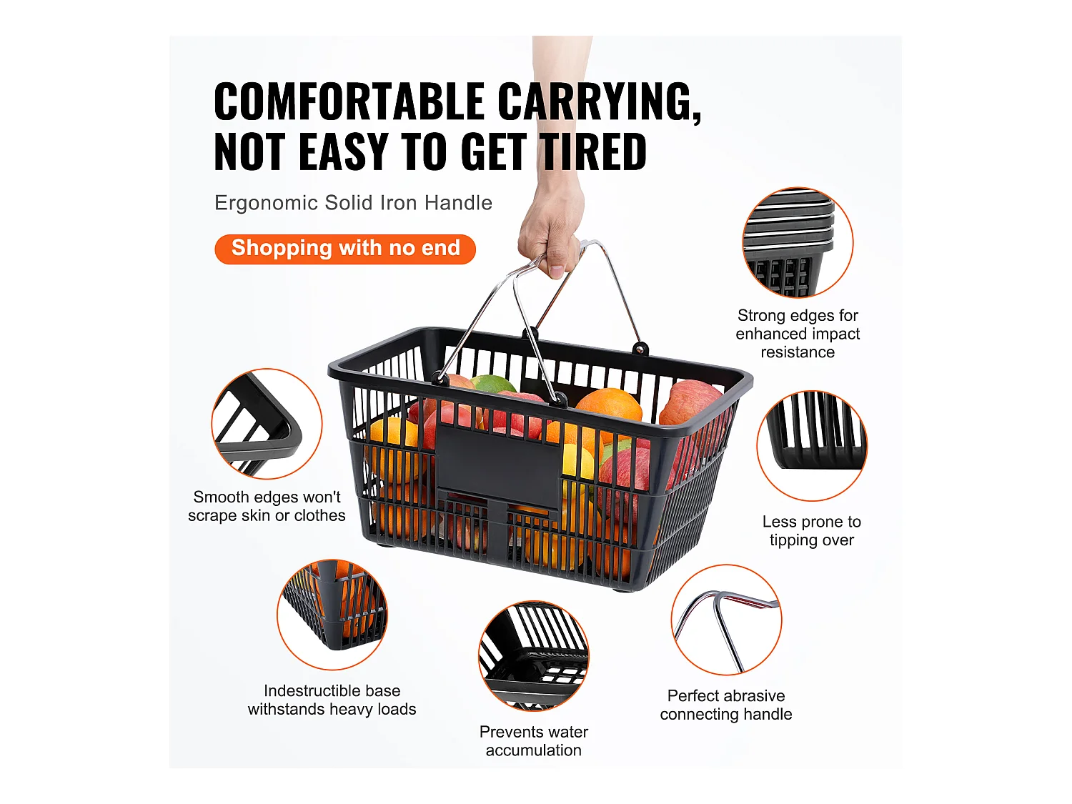 Paniers SucceBuy Lot de 12 Paniers Noirs de 21 L, avec Poignée en Métal et Support pour Courses