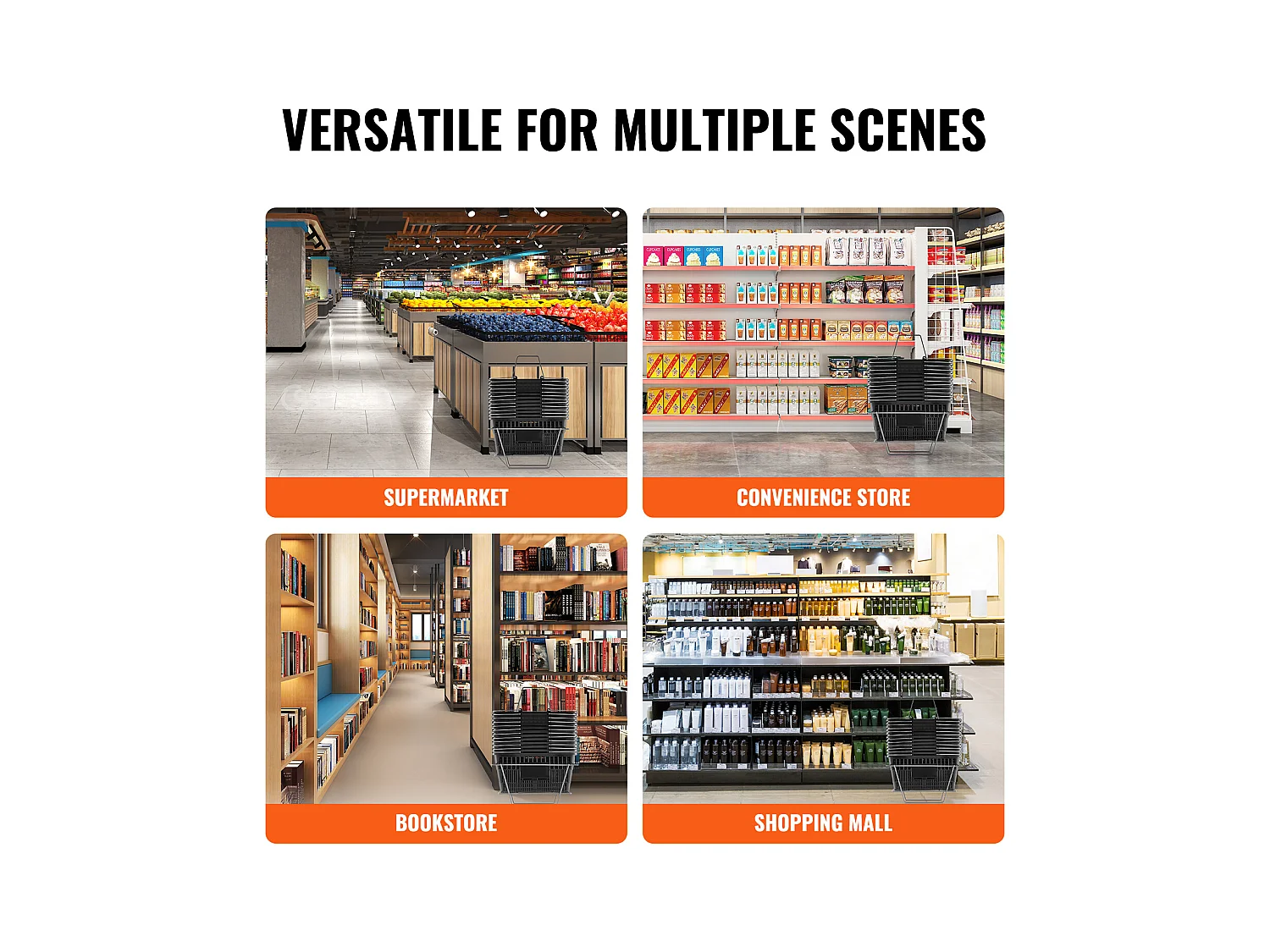 Paniers SucceBuy Lot de 12 Paniers Noirs de 21 L, avec Poignée en Métal et Support pour Courses