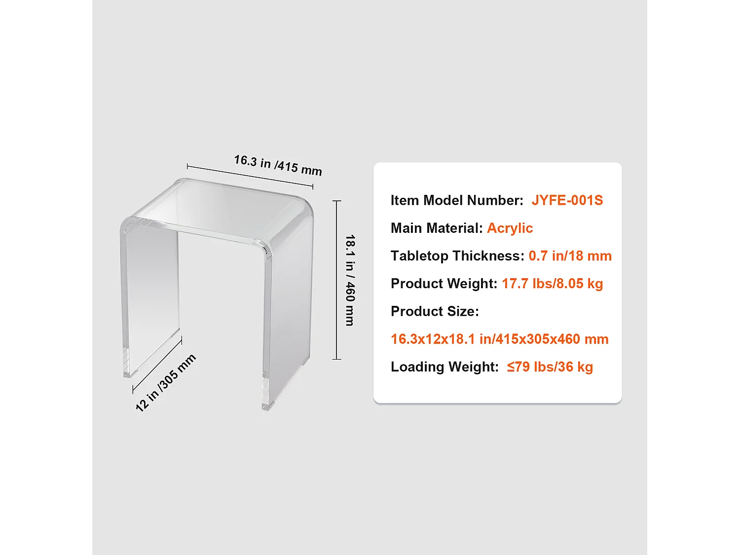 Table D'appoint SucceBuy en Acrylique en Forme de C, Lucite Transparent pour Salon et Bureau