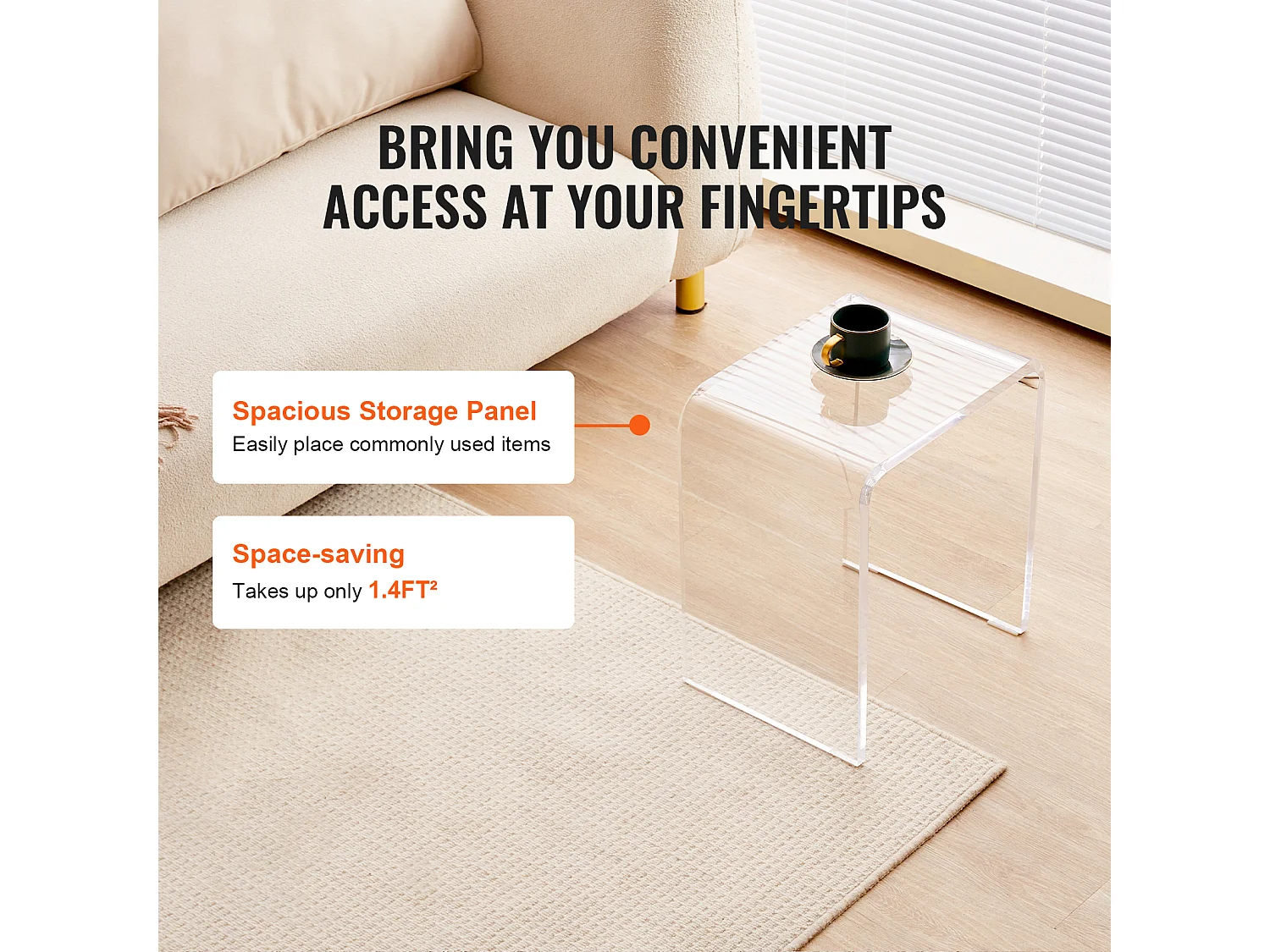 Table D'appoint SucceBuy en Acrylique en Forme de C, Lucite Transparent pour Salon et Bureau