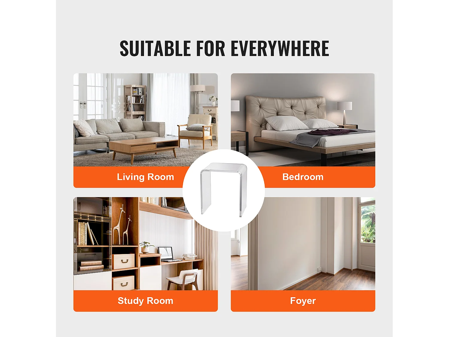 Table D'appoint SucceBuy en Acrylique en Forme de C, Lucite Transparent pour Salon et Bureau