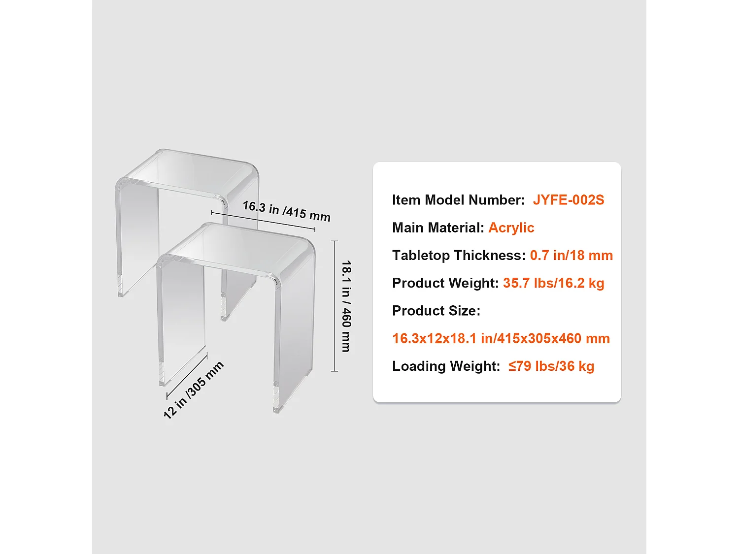 Stoł SucceBuy Lot 2 Stołów Pomocniczych z Akrylu w Formie C, Transparentne Lucite dla Salonu