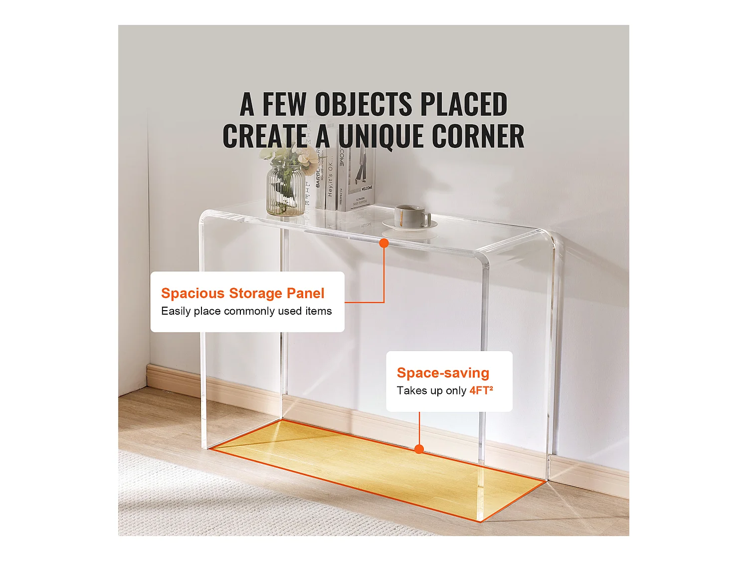 Table Console en Acrylique SucceBuy, Table D'Appoint Transparente pour Hall D'Entrée, 97 X 38 X 74 CM