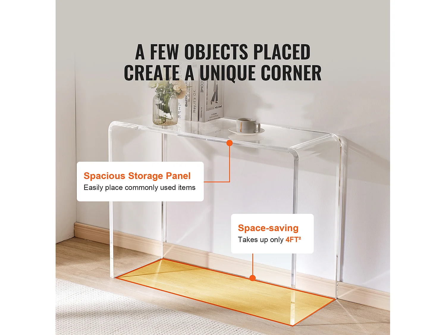 Table Console en Acrylique SucceBuy, Table D'Appoint Transparente pour Hall D'Entrée, 97 X 38 X 74 CM