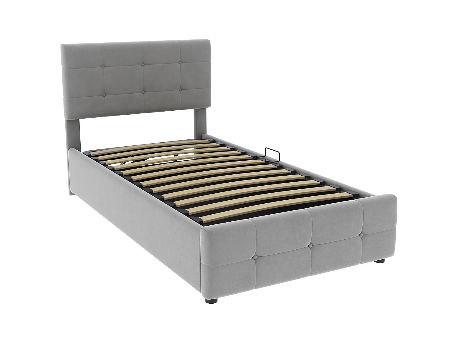 Lit coffre enfant 90x200cm gris en velours, tête de lit réglable en hauteur, sommier à lattes, sans matelas