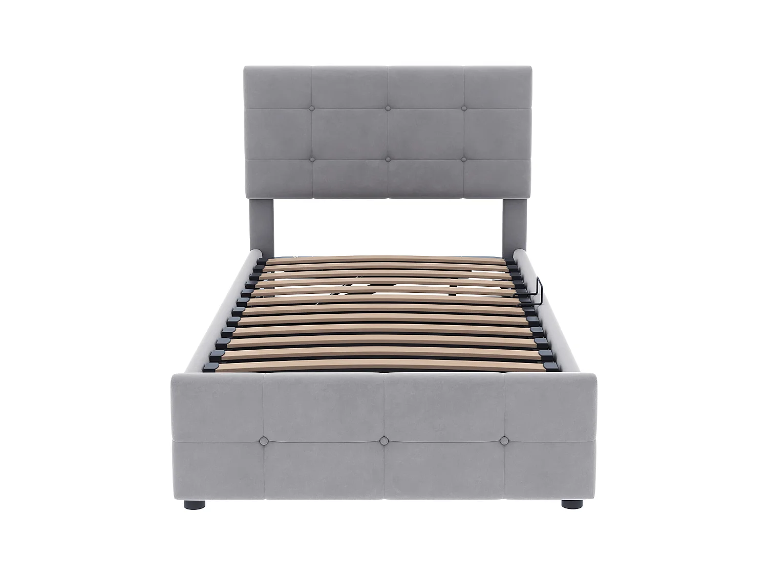 Lit coffre enfant 90x200cm gris en velours, tête de lit réglable en hauteur, sommier à lattes, sans matelas