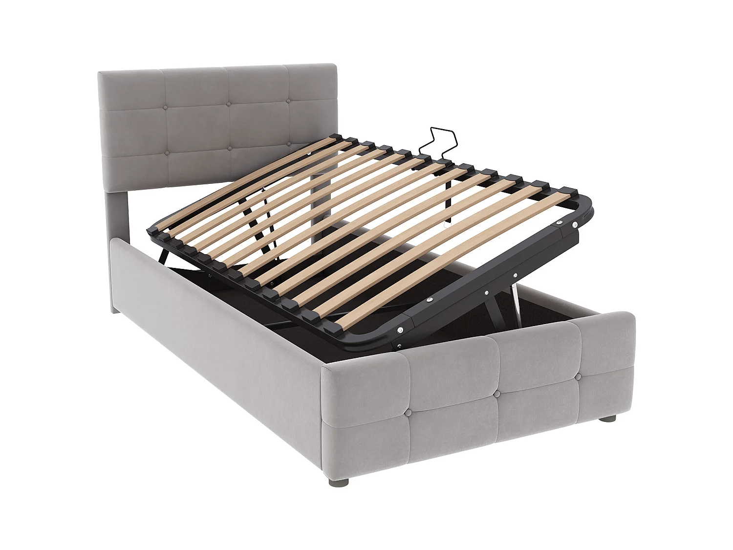 Lit coffre enfant 90x200cm gris en velours, tête de lit réglable en hauteur, sommier à lattes, sans matelas