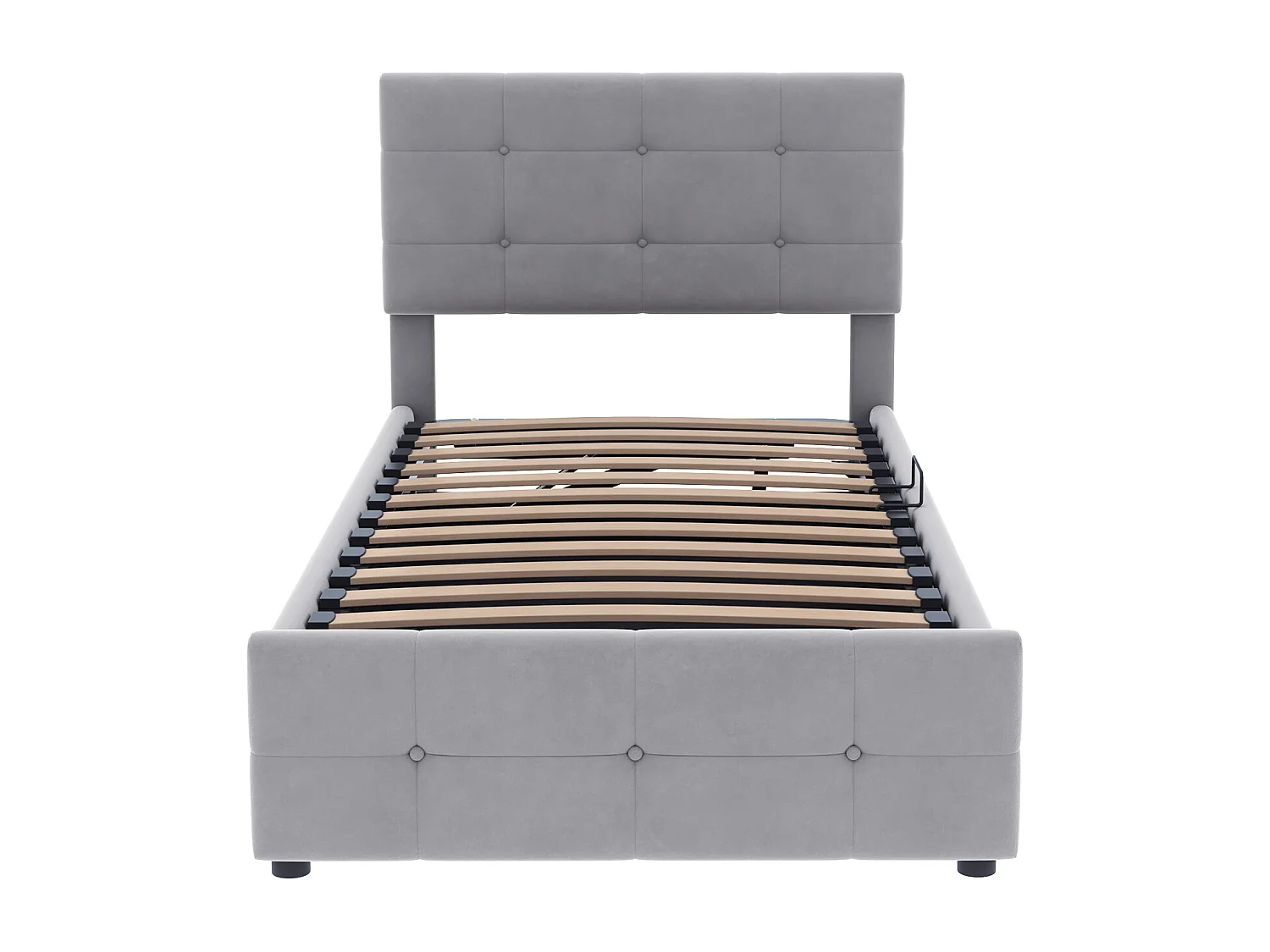 Lit coffre enfant 90x200cm gris en velours, tête de lit réglable en hauteur, sommier à lattes, sans matelas