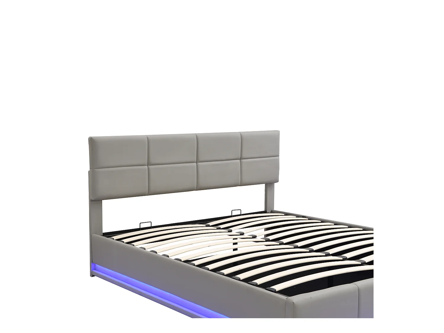 Lit coffre adulte 180x200cm gris clair en PU, tête de lit réglable en hauteur, sommier à lattes, sans matelas