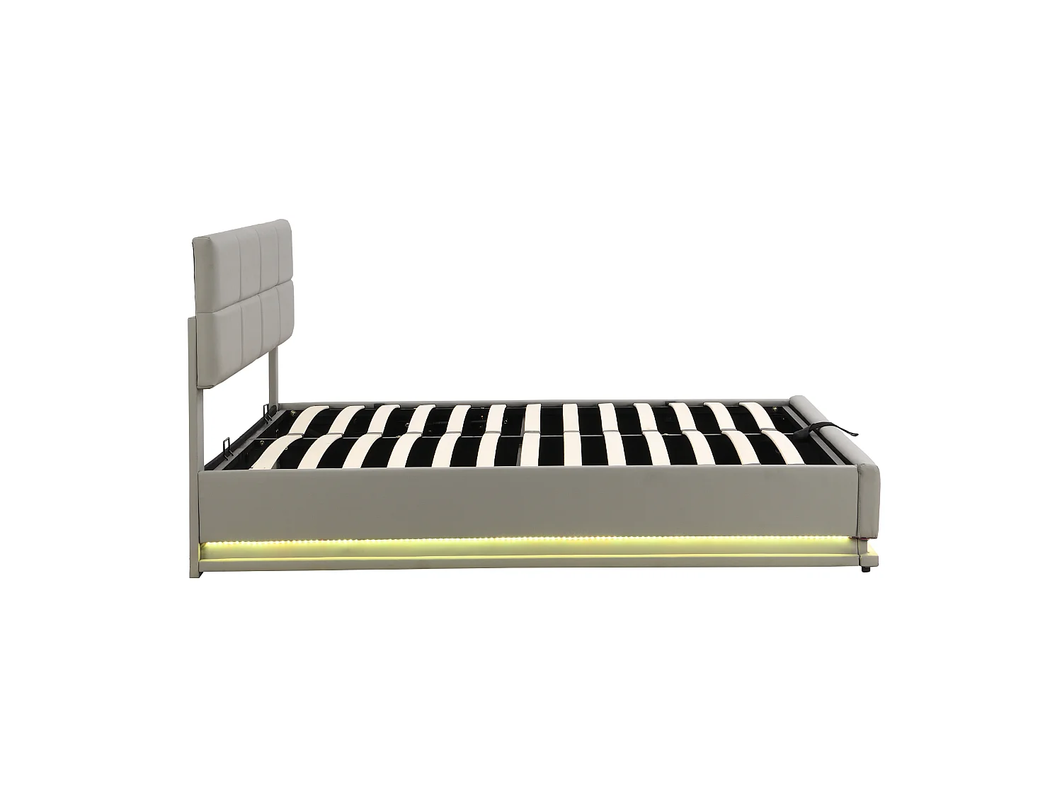 Lit coffre adulte 180x200cm gris clair en PU, tête de lit réglable en hauteur, sommier à lattes, sans matelas