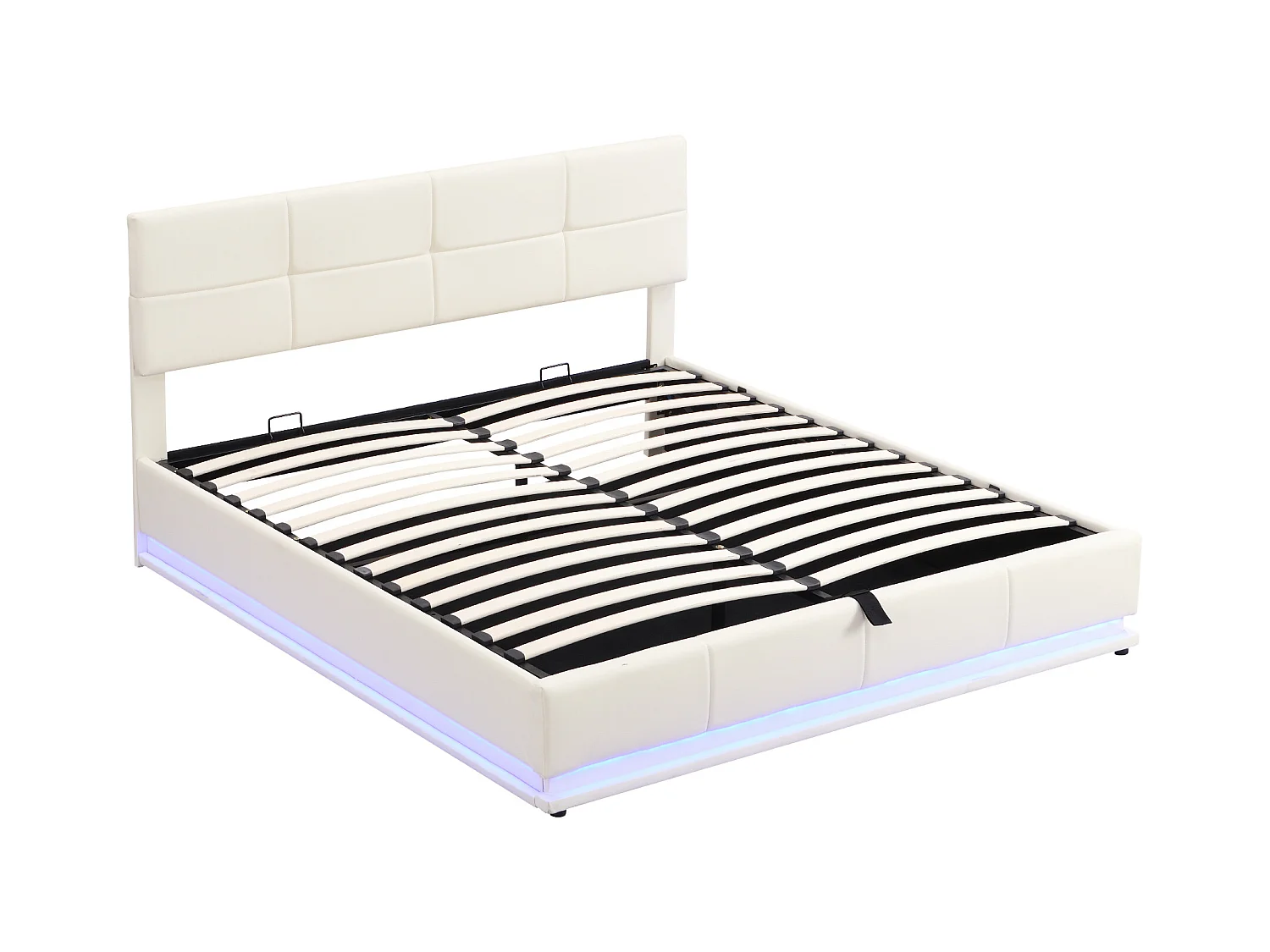 Lit coffre adulte 180x200cm beige en PU, tête de lit réglable en hauteur, sommier à lattes, sans matelas