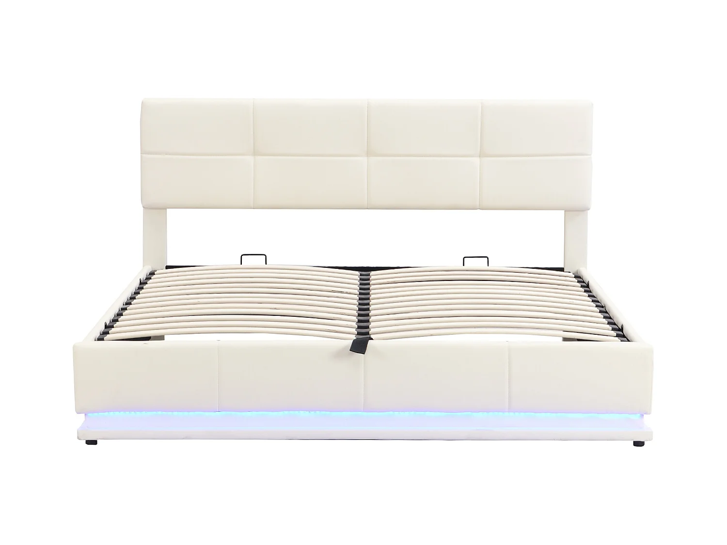 Lit coffre adulte 180x200cm beige en PU, tête de lit réglable en hauteur, sommier à lattes, sans matelas