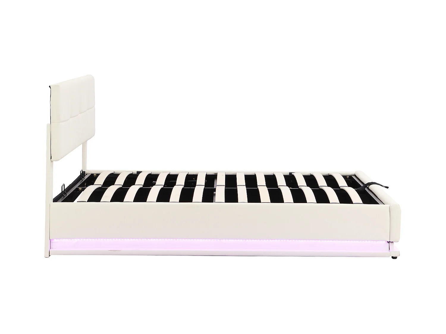 Lit coffre adulte 180x200cm beige en PU, tête de lit réglable en hauteur, sommier à lattes, sans matelas