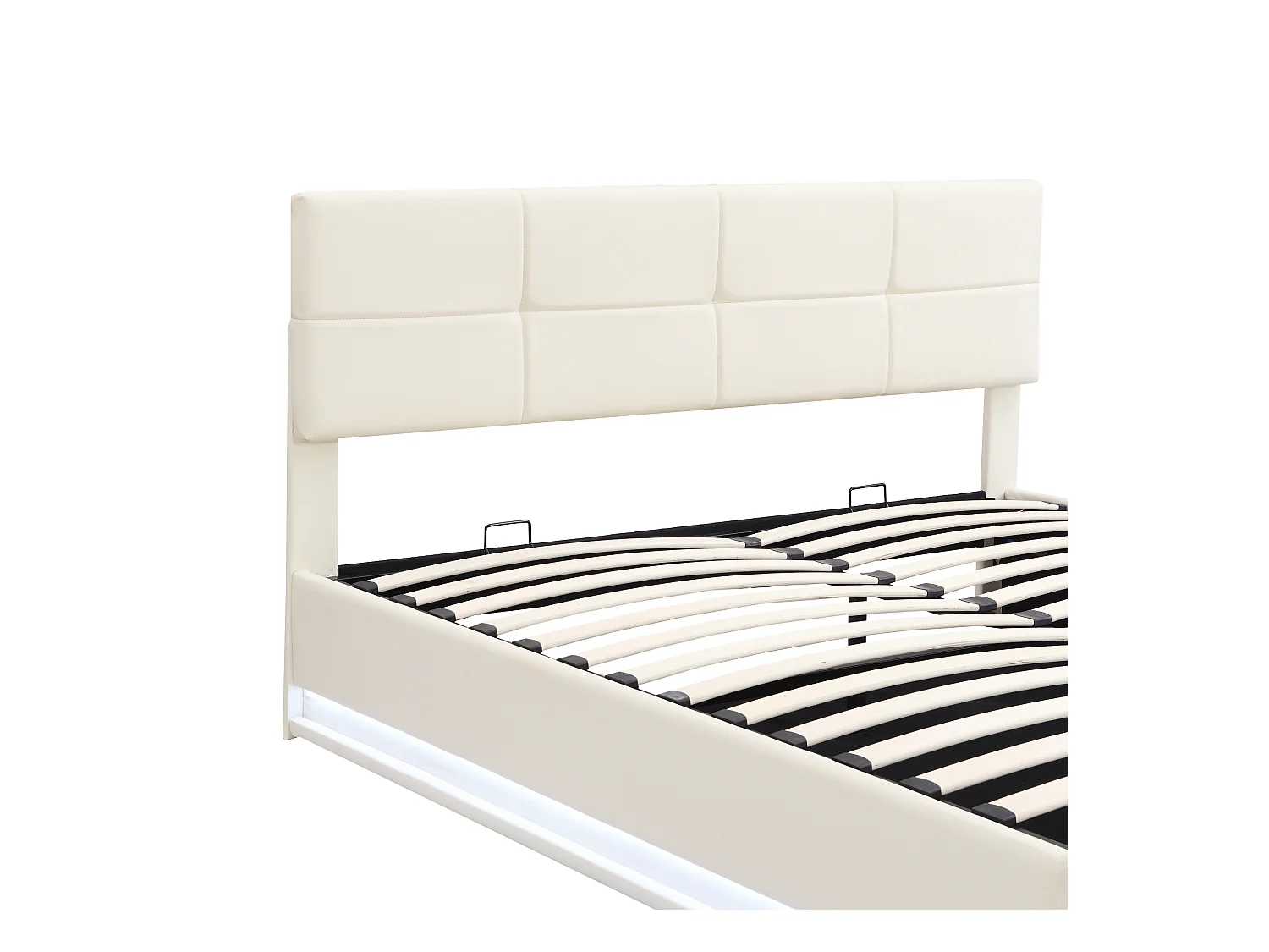 Lit coffre adulte 180x200cm beige en PU, tête de lit réglable en hauteur, sommier à lattes, sans matelas