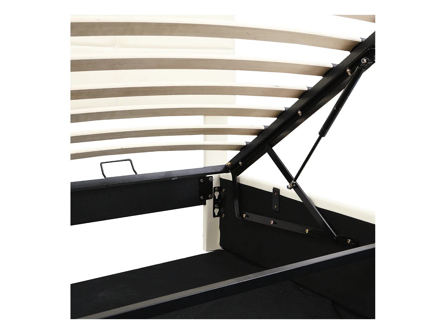 Lit coffre adulte 180x200cm beige en PU, tête de lit réglable en hauteur, sommier à lattes, sans matelas