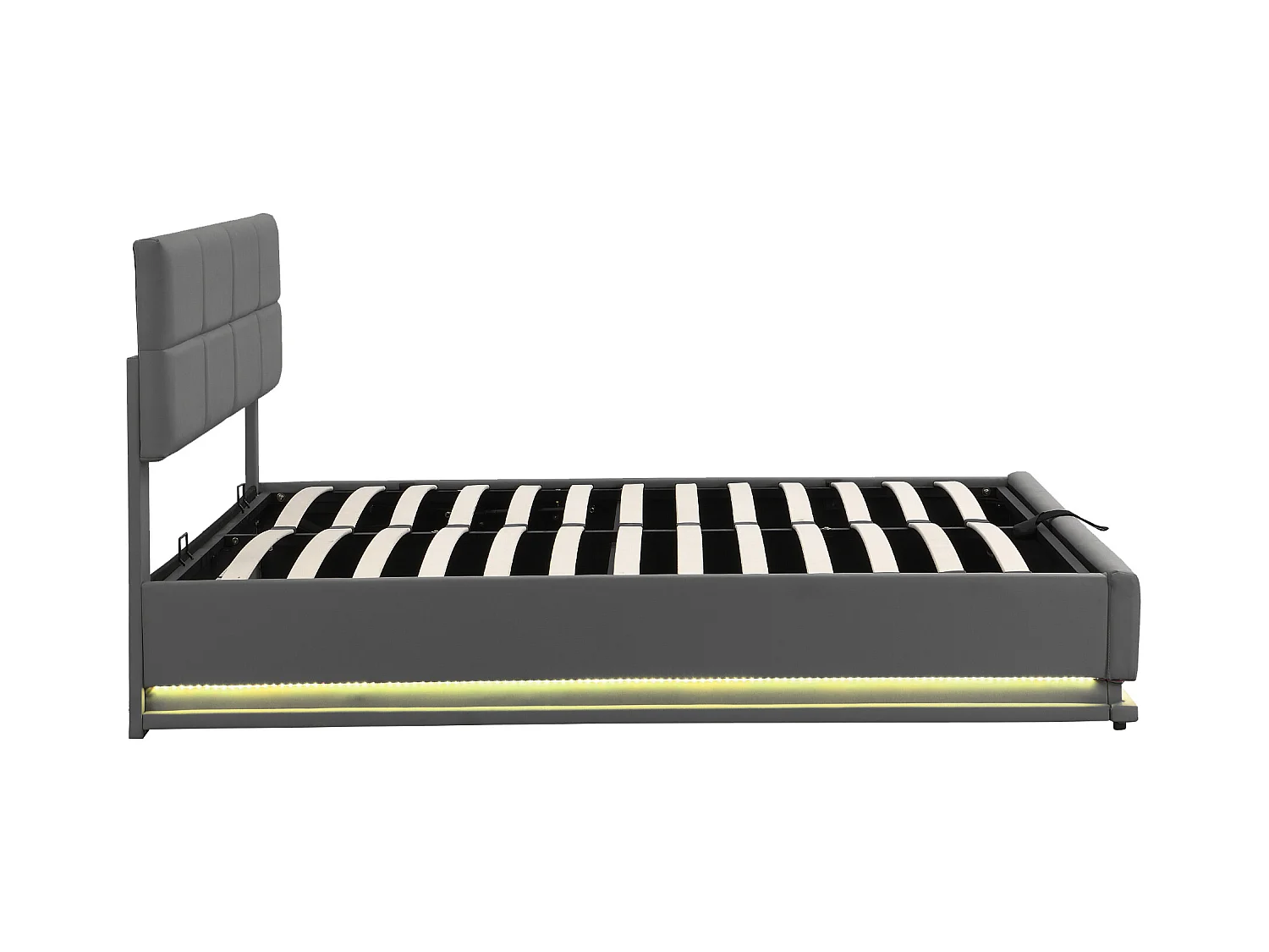 Lit coffre adulte 180x200cm gris en PU, tête de lit réglable en hauteur, sommier à lattes, sans matelas