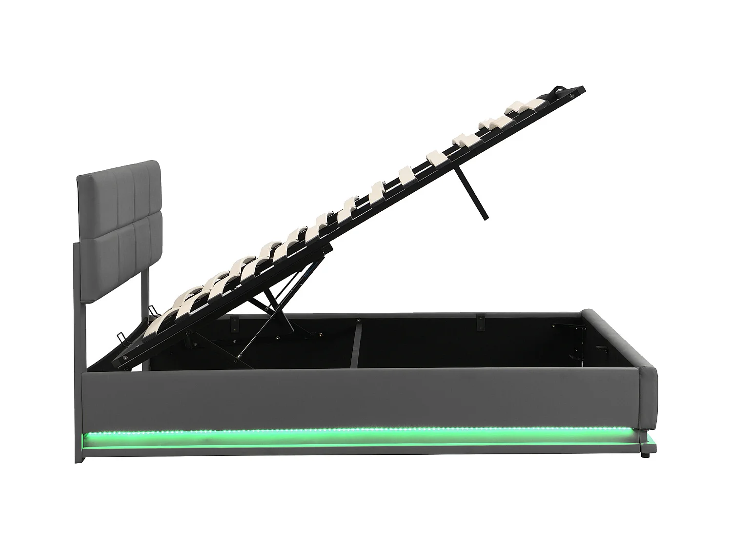 Lit coffre adulte 180x200cm gris en PU, tête de lit réglable en hauteur, sommier à lattes, sans matelas