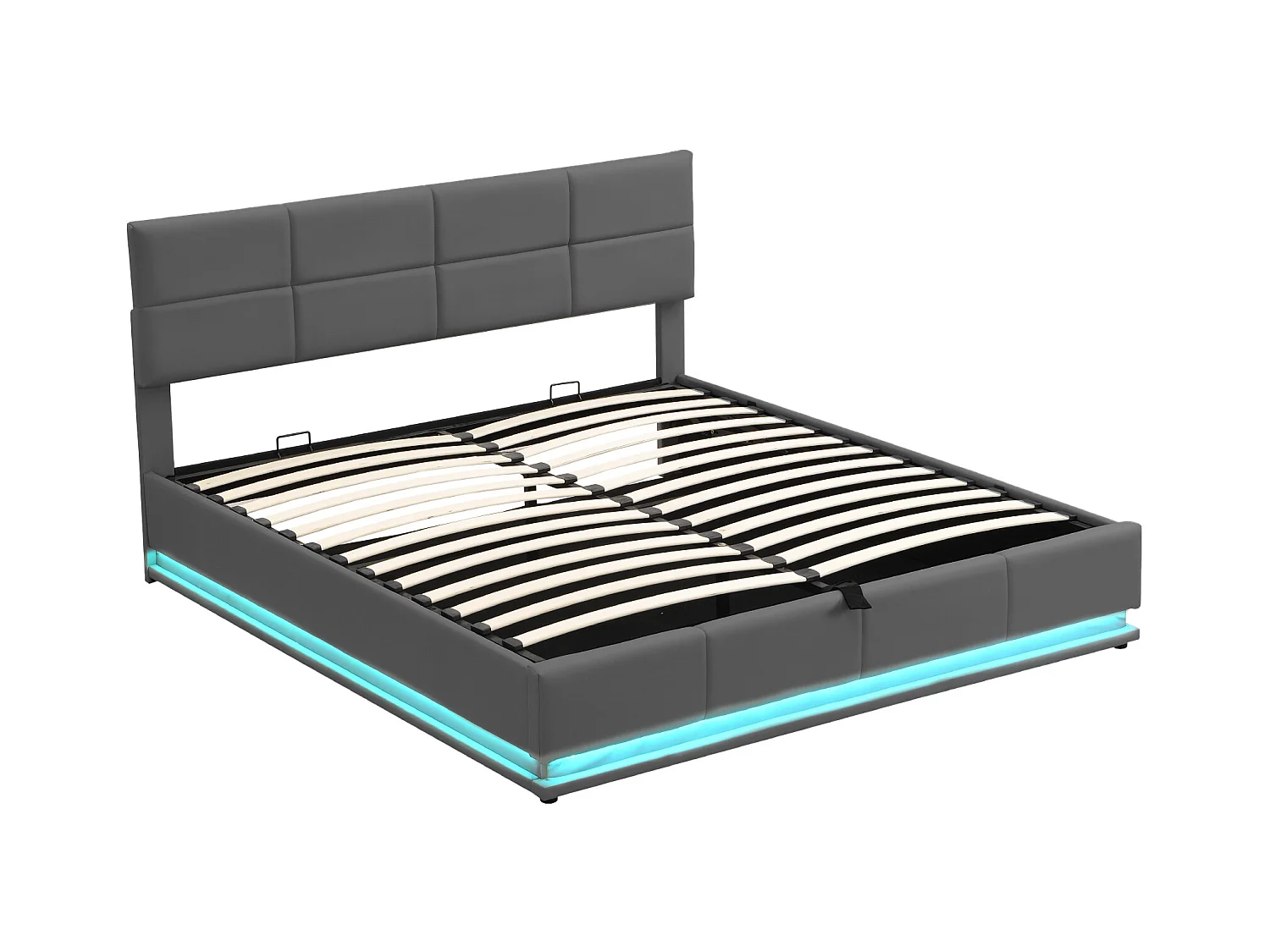 Lit coffre adulte 180x200cm gris en PU, tête de lit réglable en hauteur, sommier à lattes, sans matelas